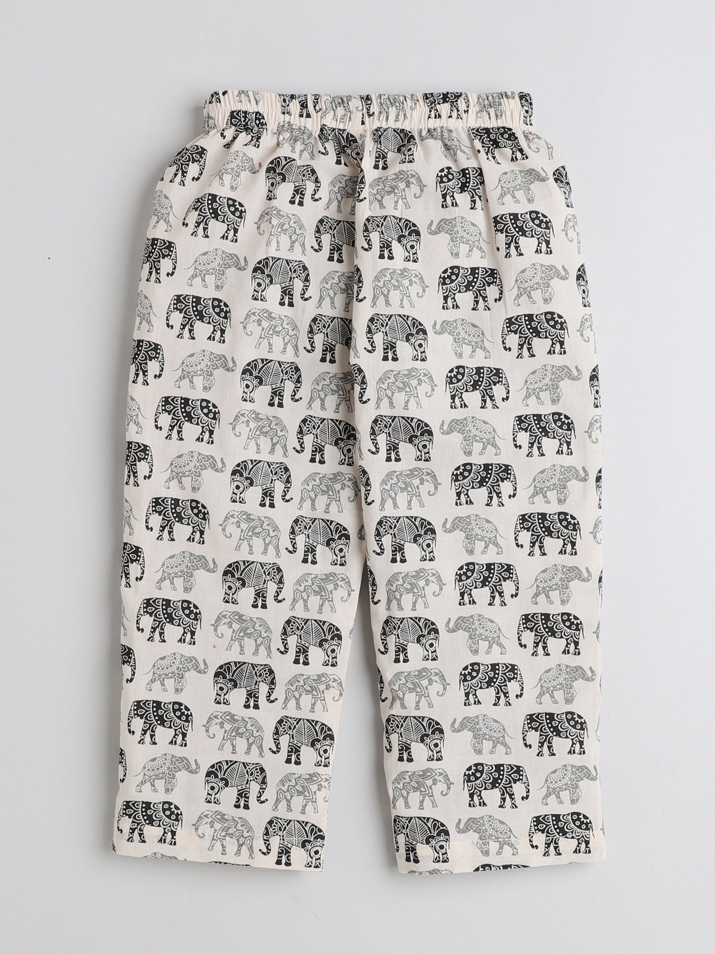 The Magic Wand Full Sleeves Elephant Printed Cotton Lounge Wear Night Suit Set For Kids Beige