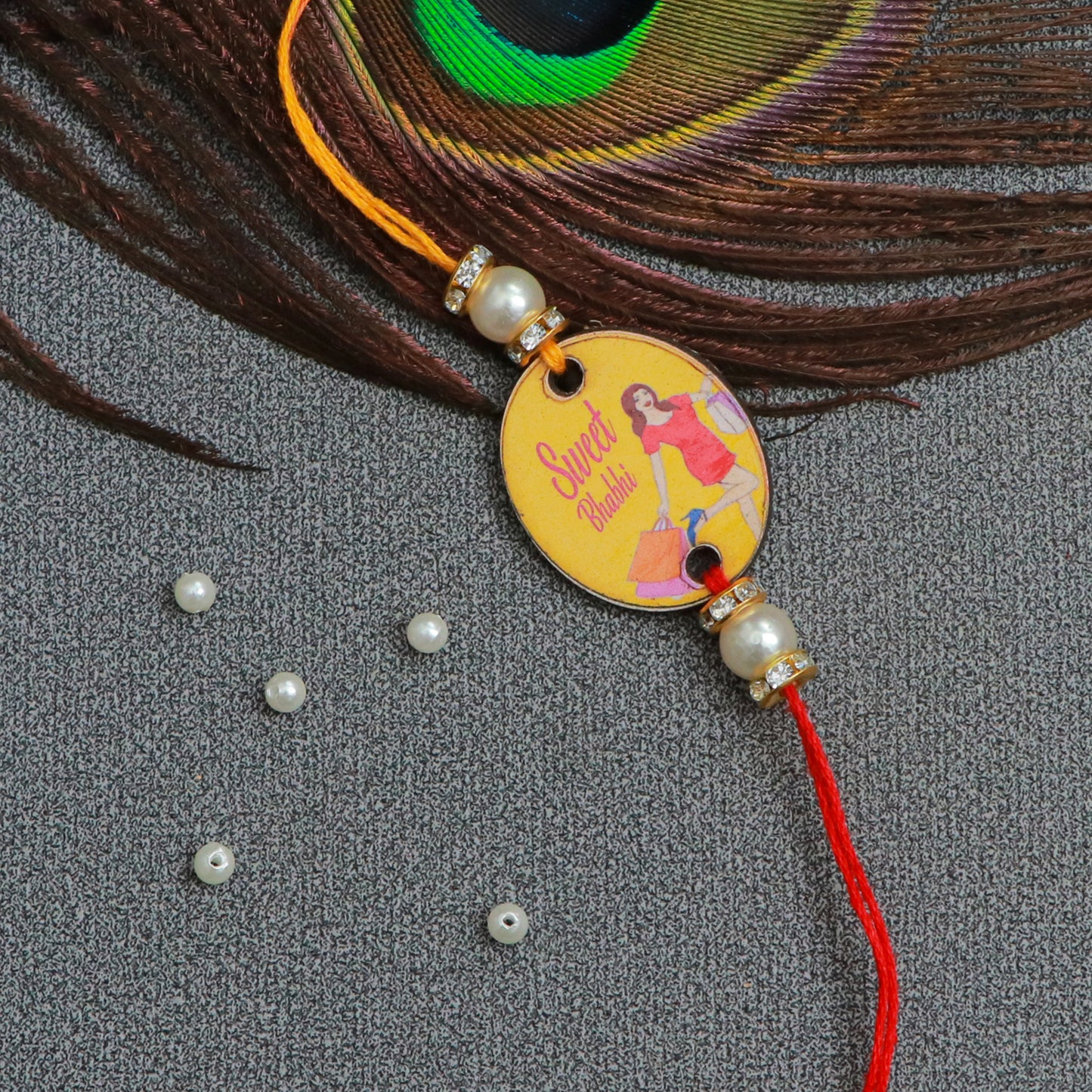 The Magic Wand Trendy Stylish Sweet Bhabhi Wooden Rakhi -Yellow