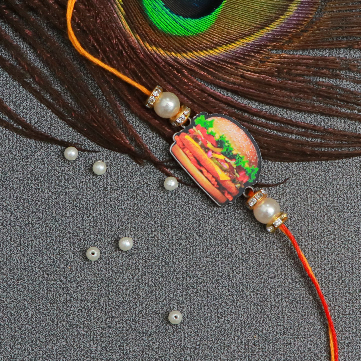 The Magic Wand Quirky Burger Printed Wooden Rakhi - Multi Colour