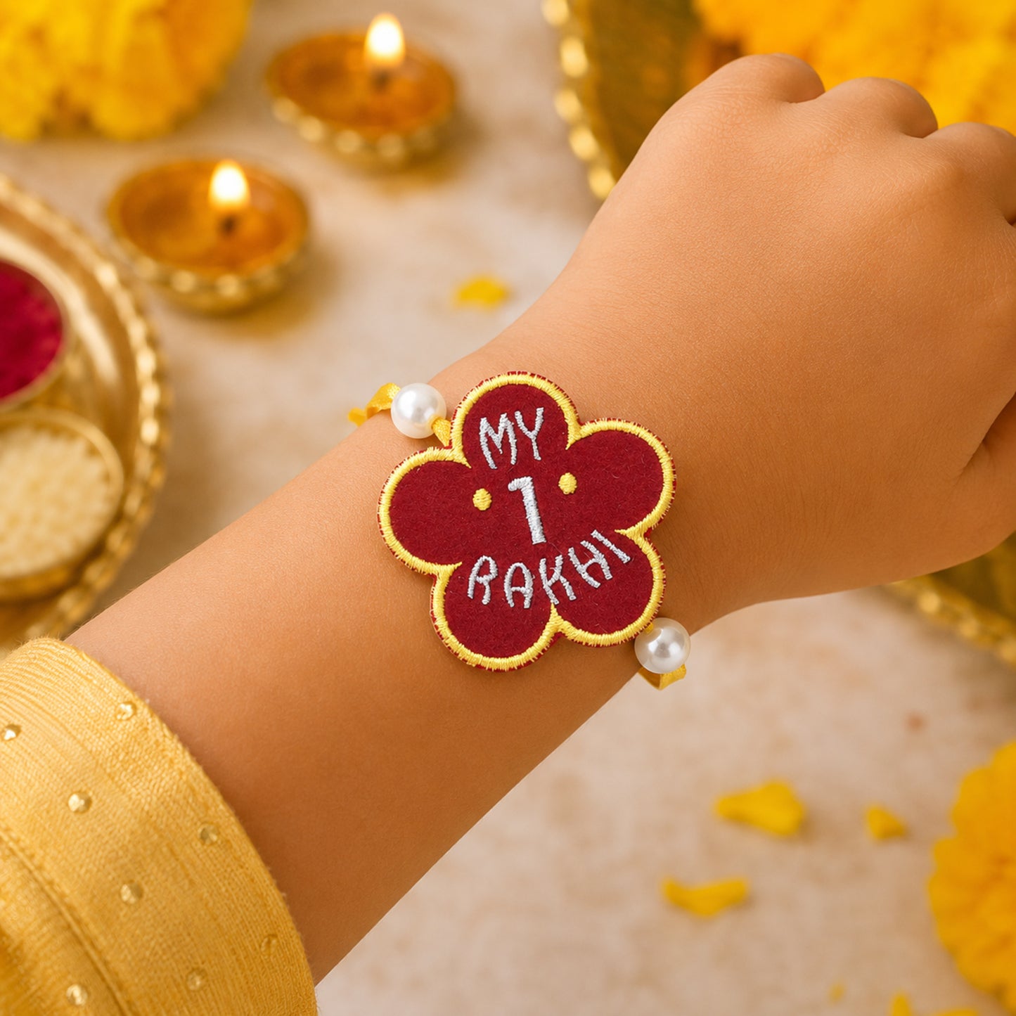 The Magic Wand Flower Applique My First Rakhi - Maroon