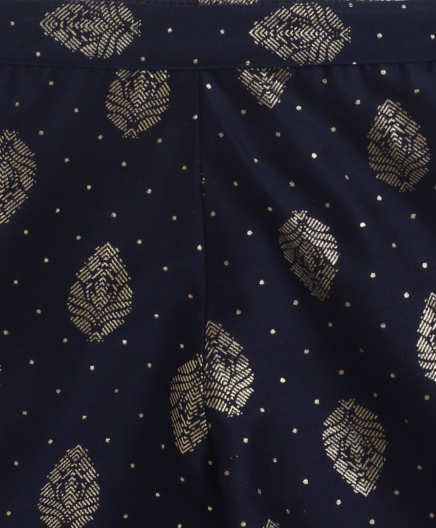 The Magic Wand Woven Sleveeless Incut Foil Butta Printed And Laced Kurti And Palazzo Set - Navy Blue