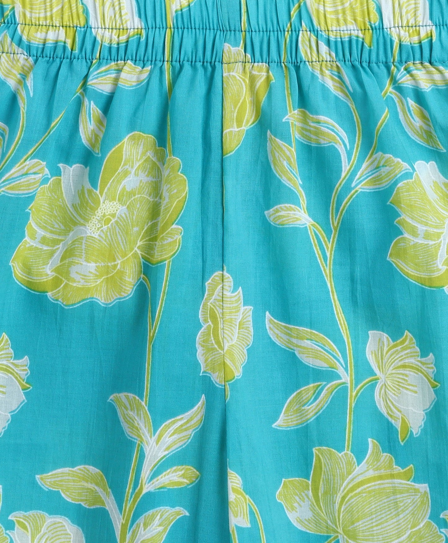 Cotton Woven Three Fourth Sleeves Floral Printed Top and Plazzo Set- Green