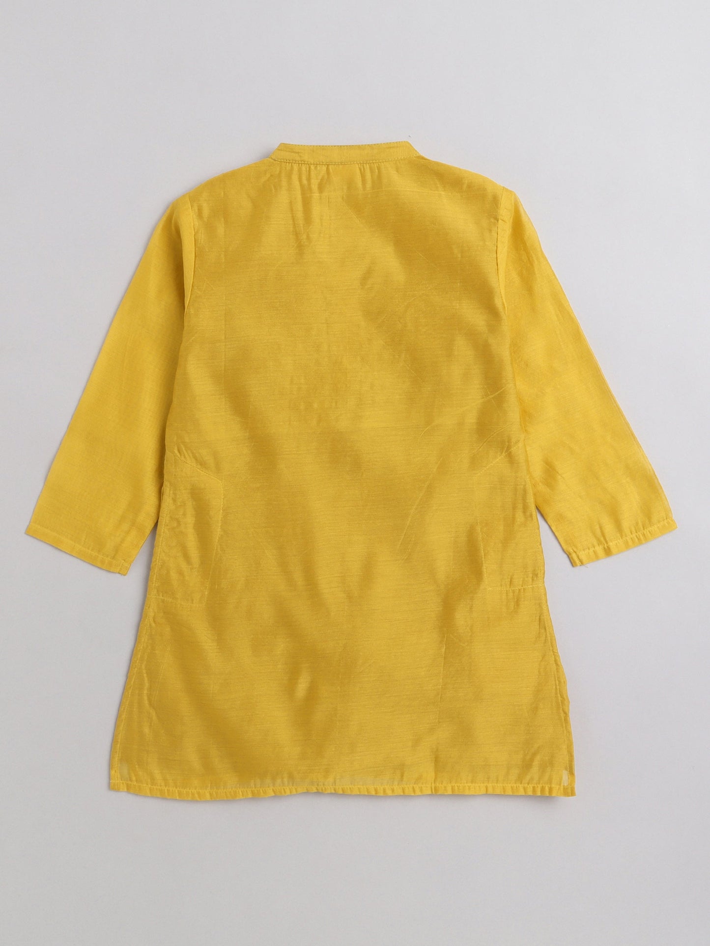 The Magic Wand Mandarin Collar Full Sleeves Lace Embelished Kurta and Pant Set For Boys-Mustard