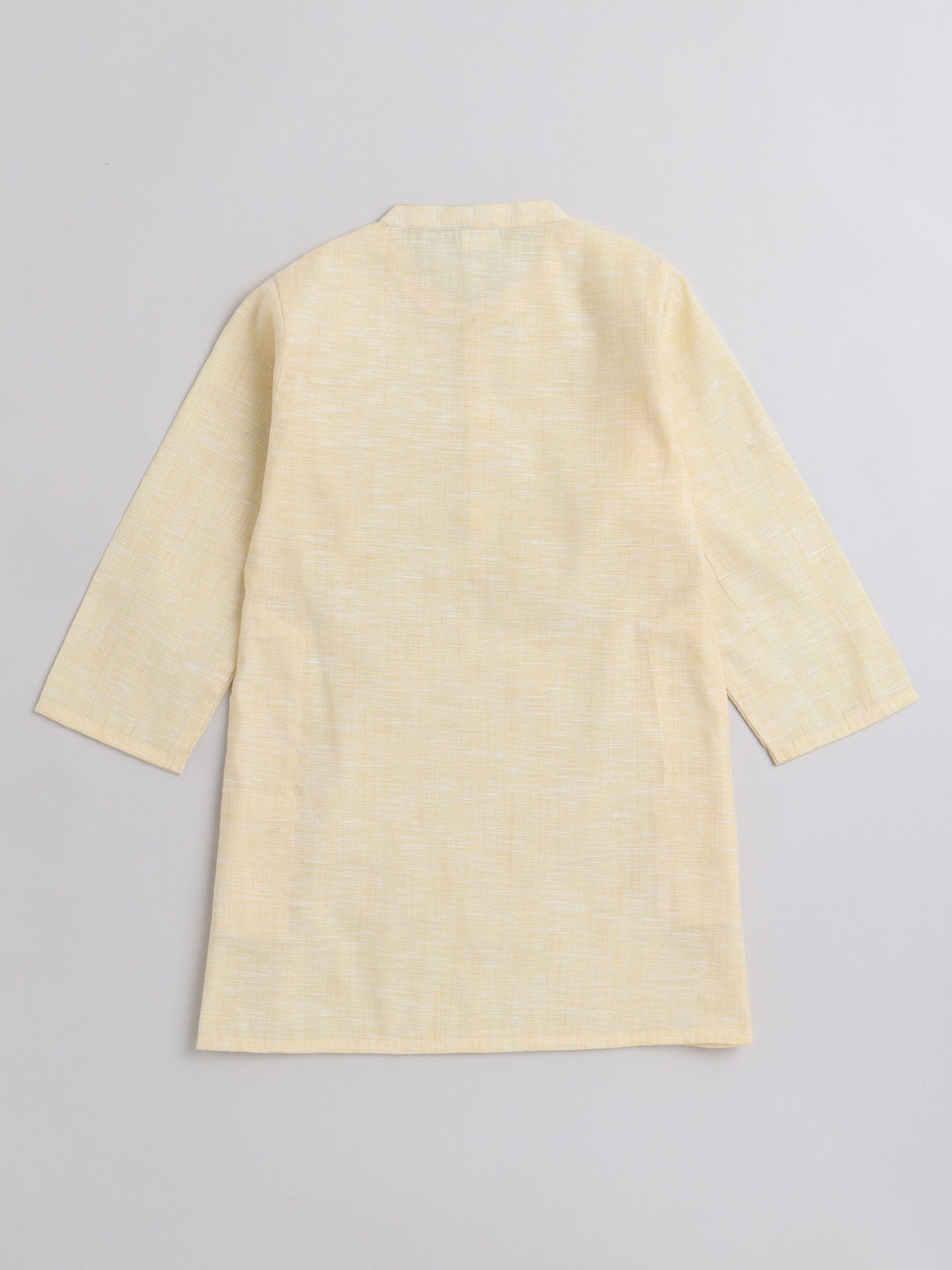 Floral Printed Mandarin Collar Full Sleeves Lace Embelished Kurta and Pant Set For Boys-Yellow