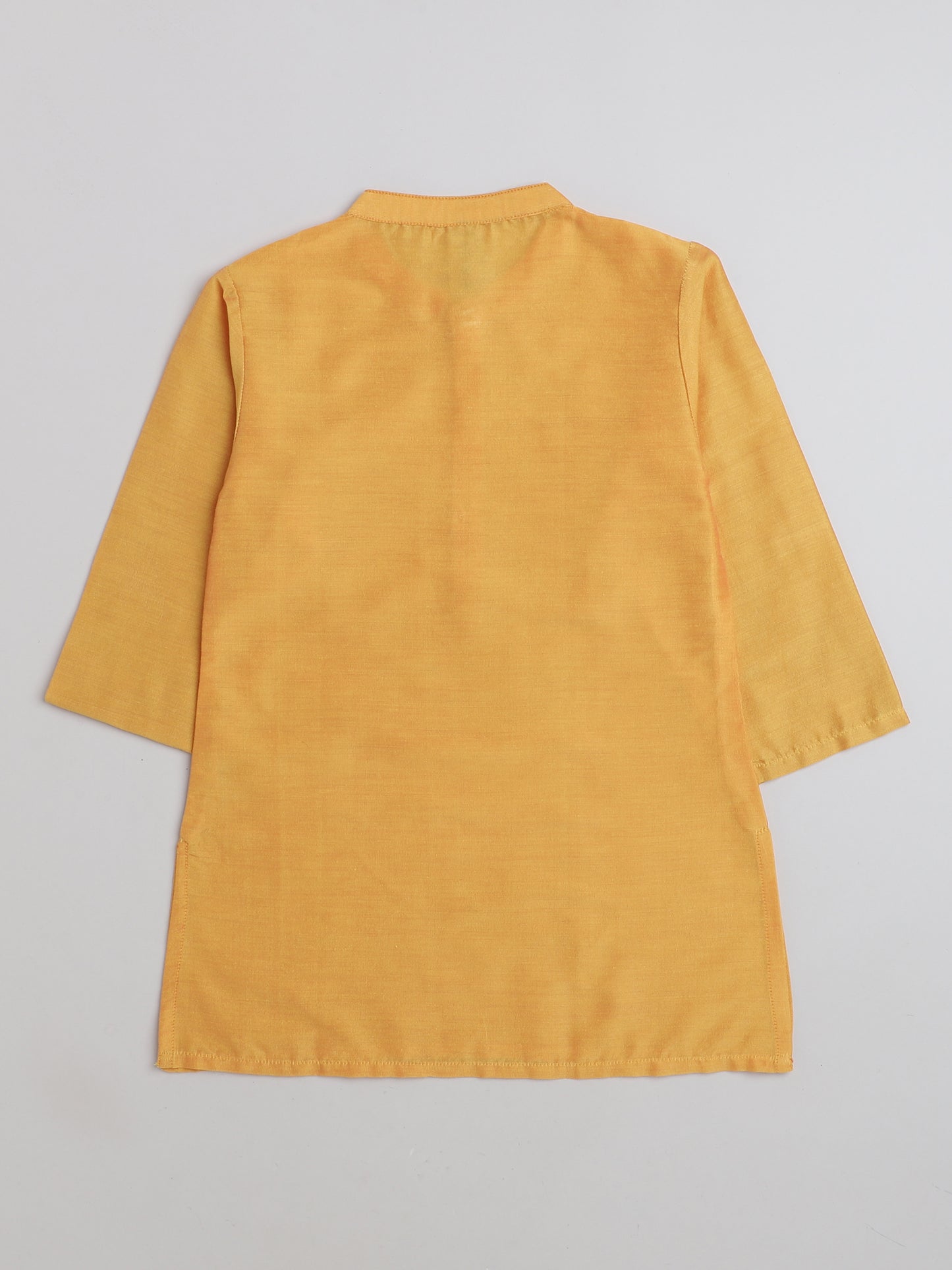Mandarin Collar Full Sleeves Lace Embelished Kurta For Boys-Mustard