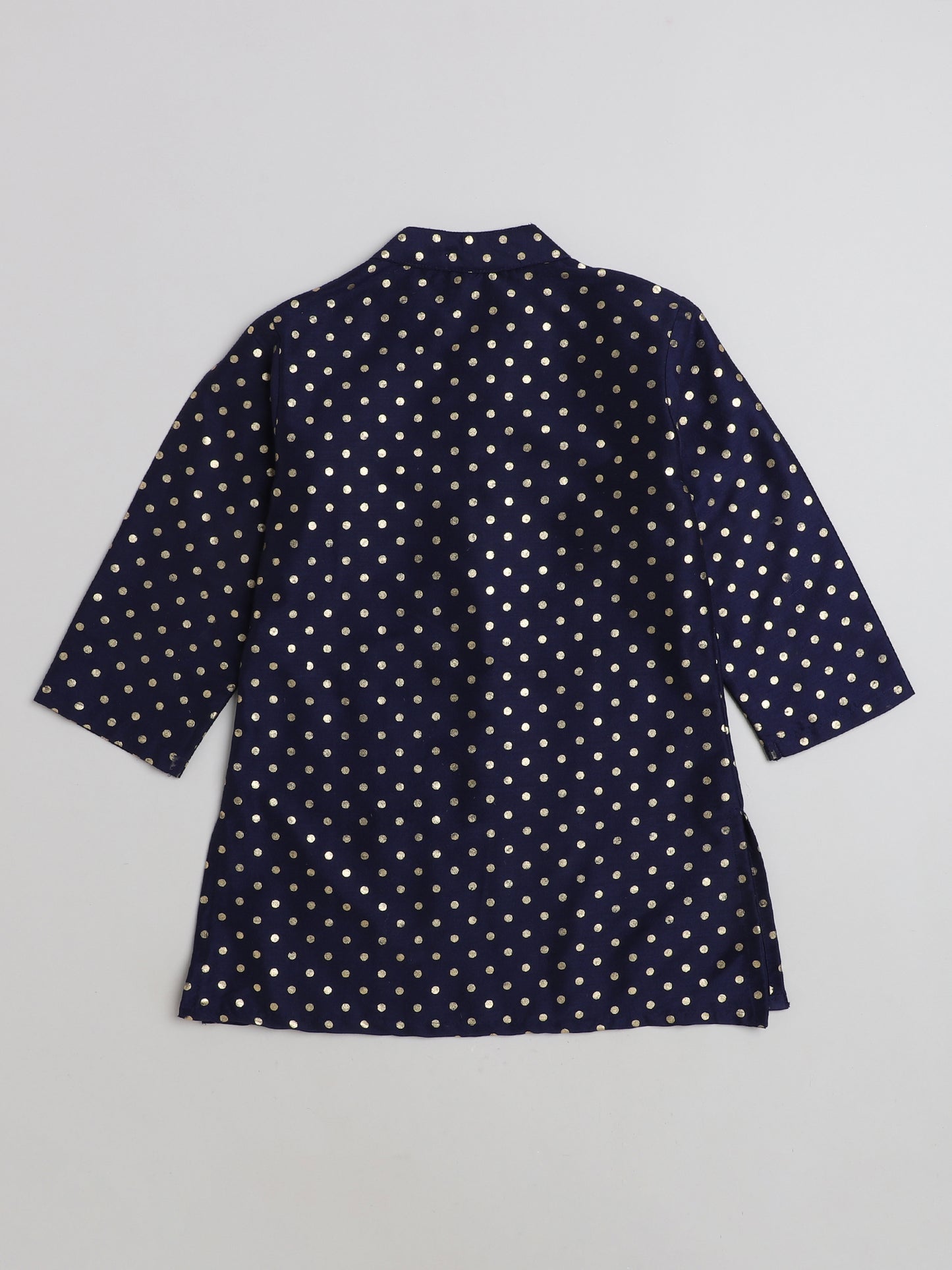 Full Sleeves Polka Dots Foil Printed Kurta - Navy Blue