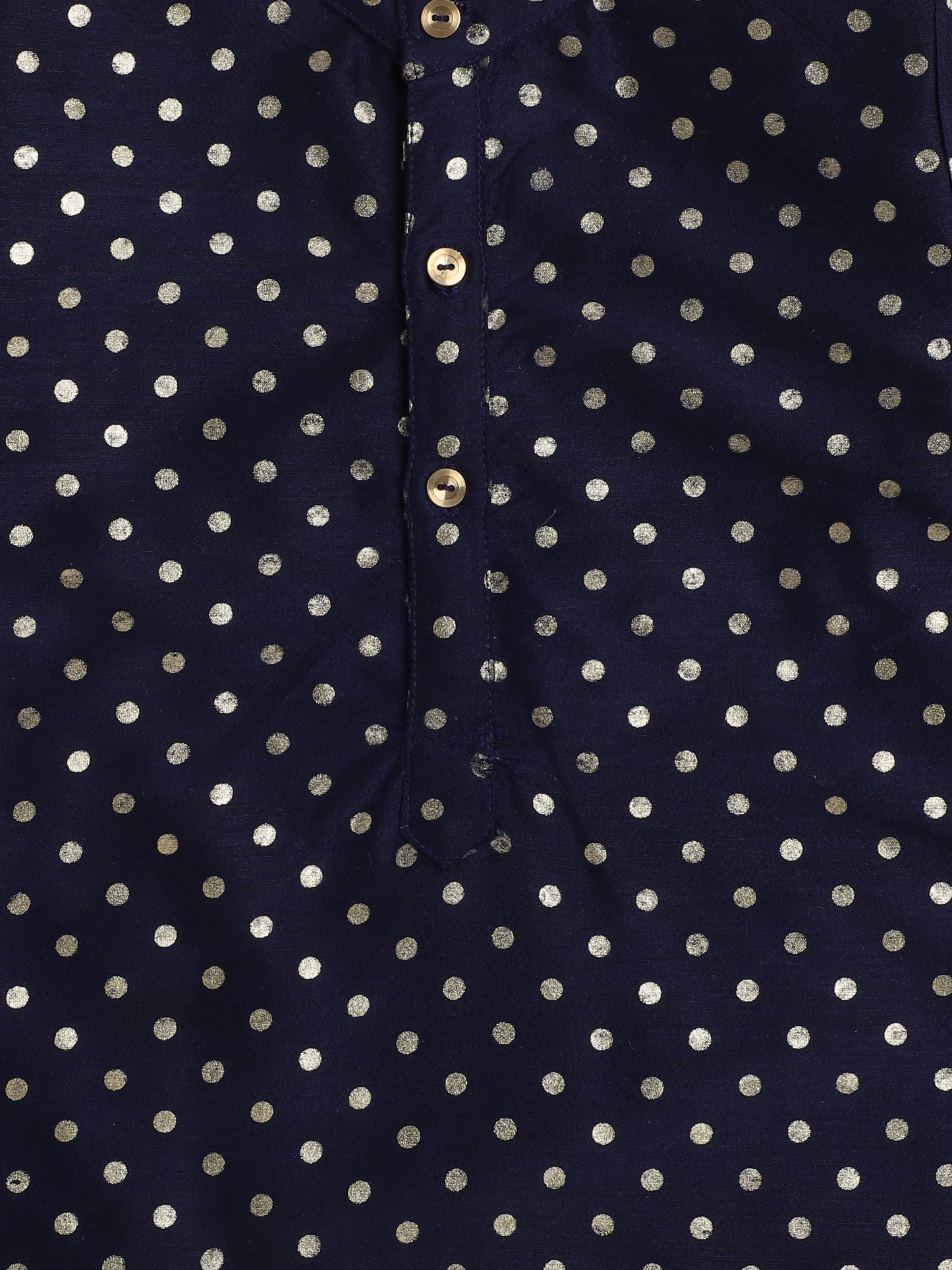 Woven Full Sleeves Polka Dots Foil Printed Kurta - Navy Blue