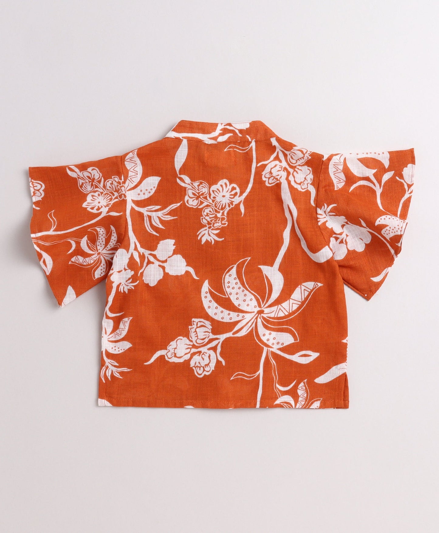 The Magic Wand Cotton Woven Frill Sleeves Floral Printed Top and Bottom Co Ordinating Set- Rust