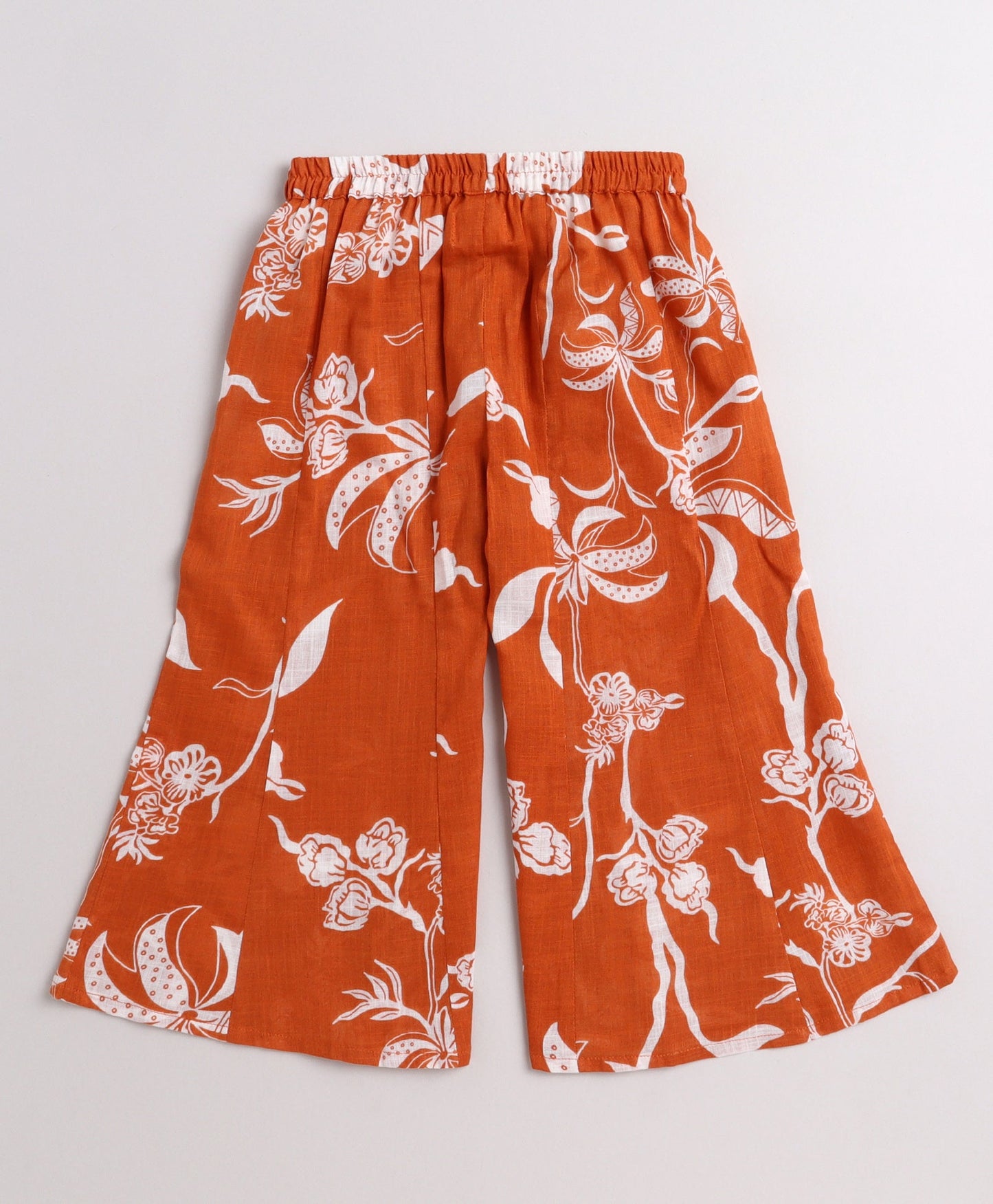 The Magic Wand Cotton Woven Frill Sleeves Floral Printed Top and Bottom Co Ordinating Set- Rust