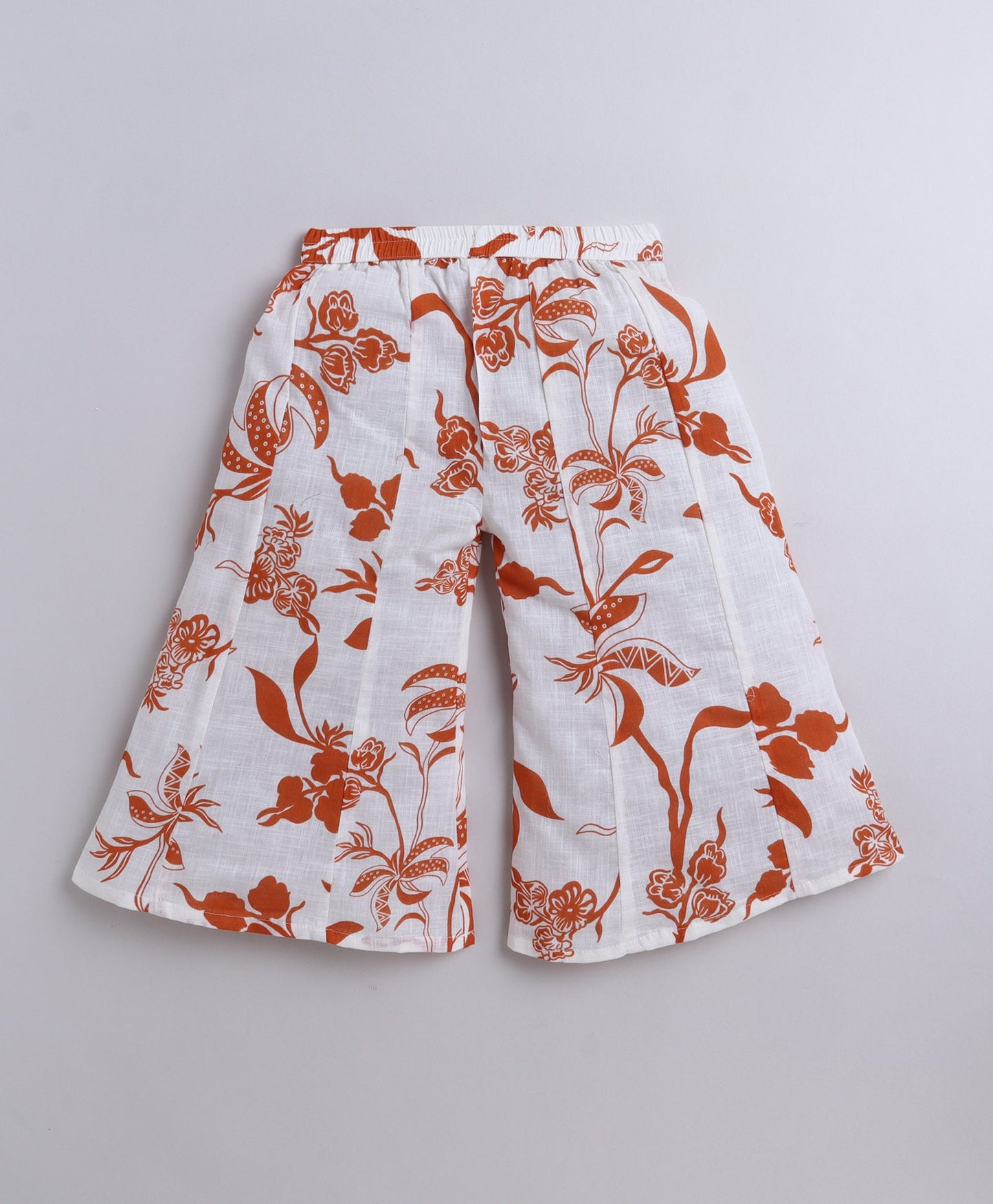 The Magic Wand Slub Cotton Frill Sleeves Floral Printed Top and Bottom Co Ord Set- Off White