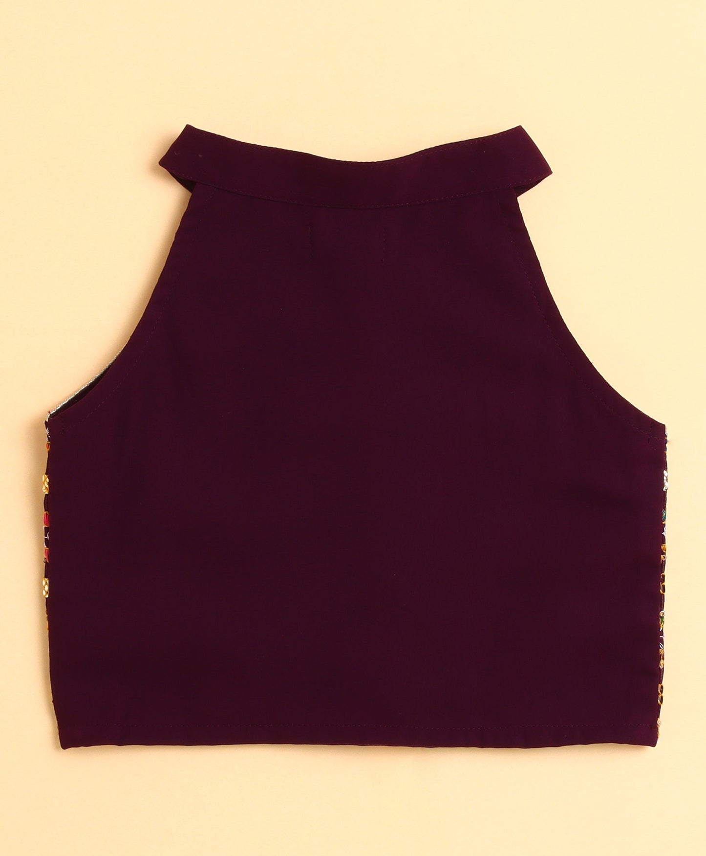 The Magic Wand Woven Sleeveless Traditional Embellished Incut Top and Bottom Set- Purple,Orange