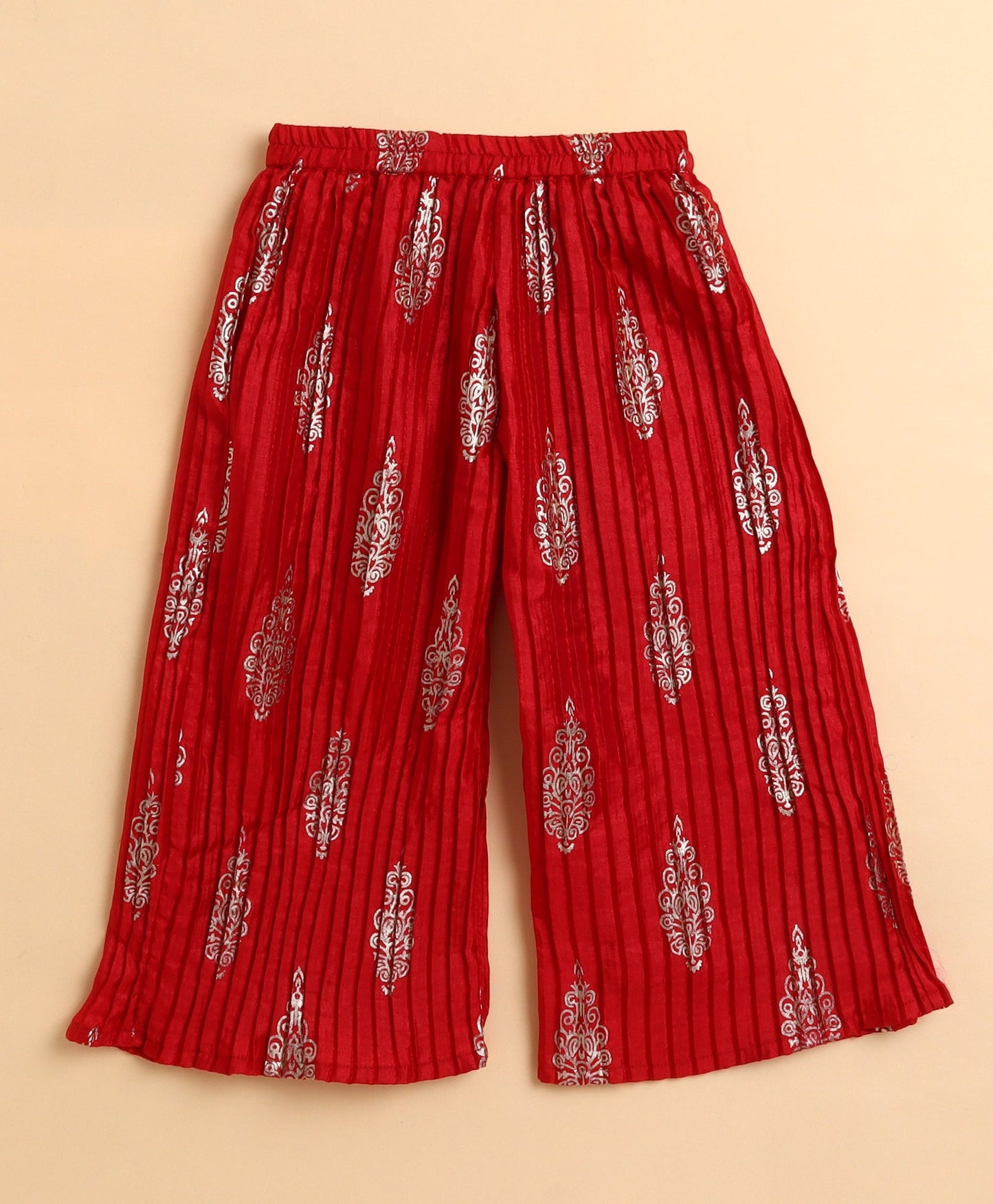 The Magic Wand Woven Sleeveless Foil Embellished Incut Top and Bottom Set-Red