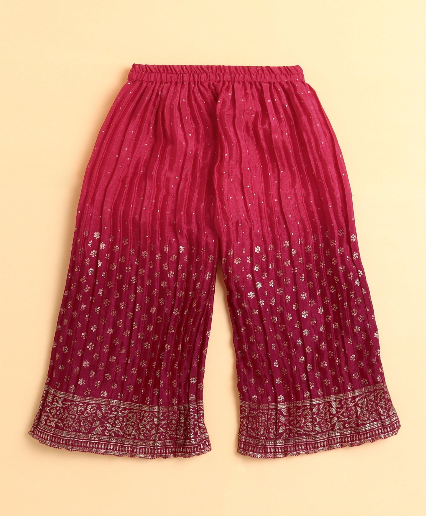 The Magic Wand Woven Sleeveless Foil Printed Incut Top and Bottom Set- Fuchisa