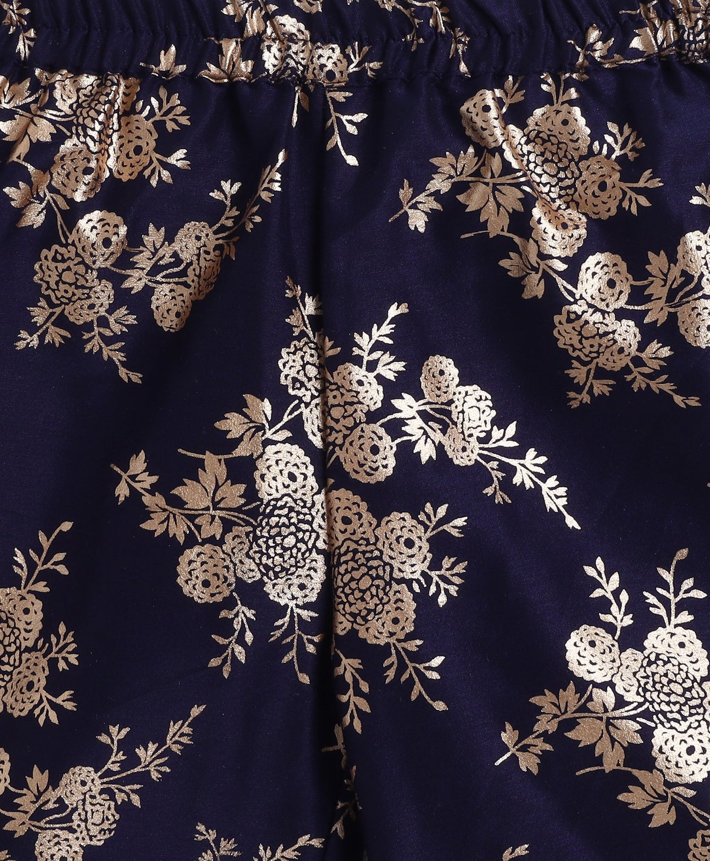 Woven Incut Solid Top with Foil Plazzo Set- Navy Blue