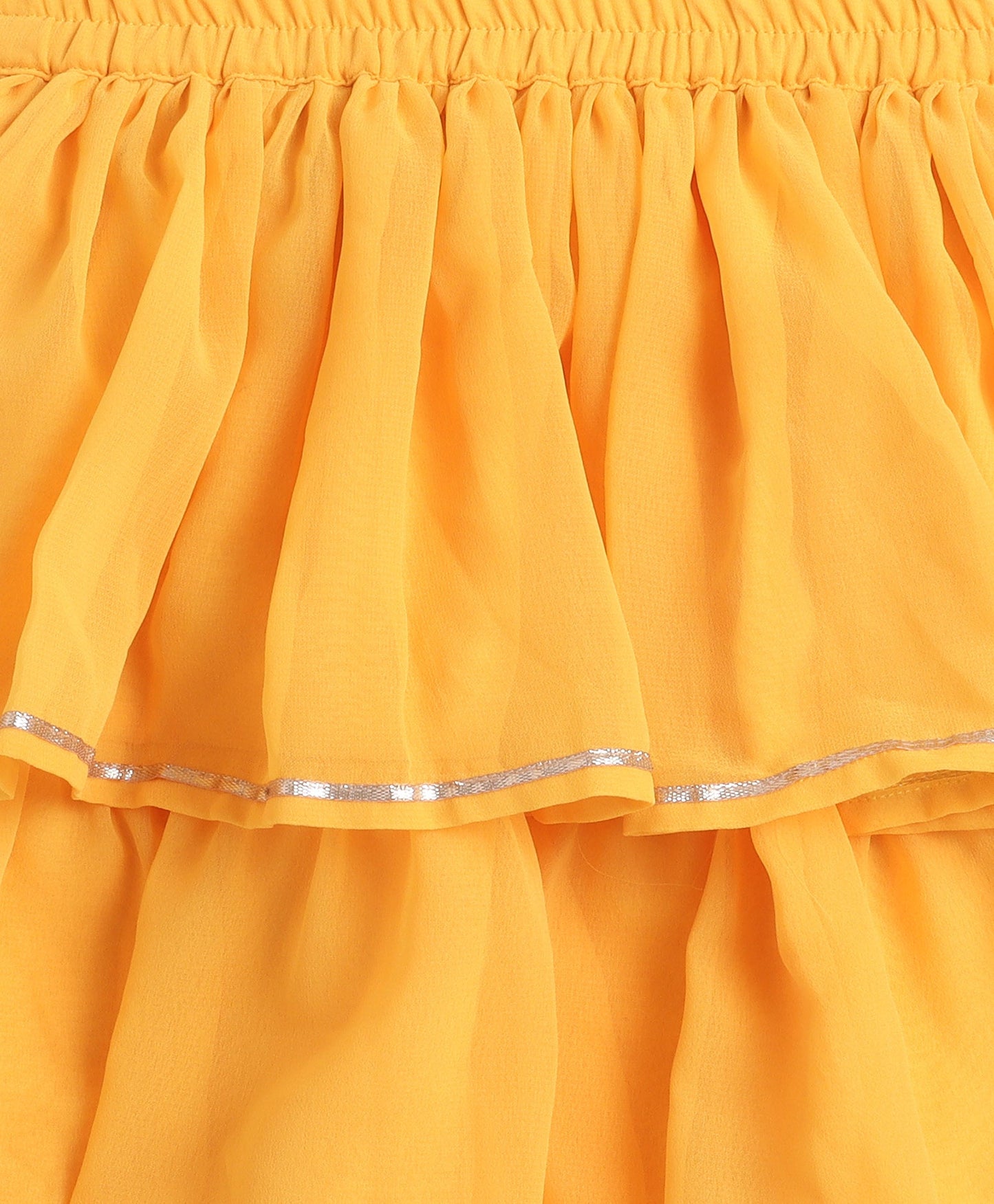 The Magic Wand Woven Singlet Foil Print Choli with Layered Lehenga Set- Yellow