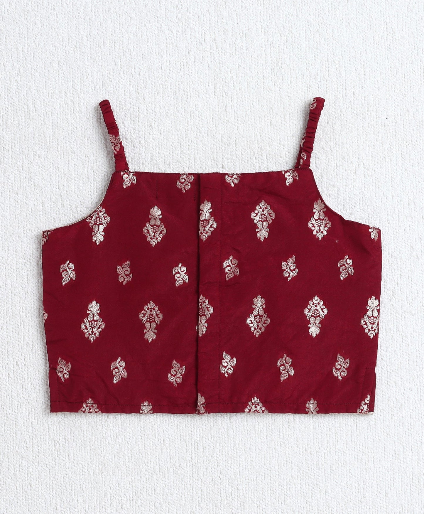 The Magic Wand Woven Singlet Foil Print Choli with Layered Lehenga Set- Maroon