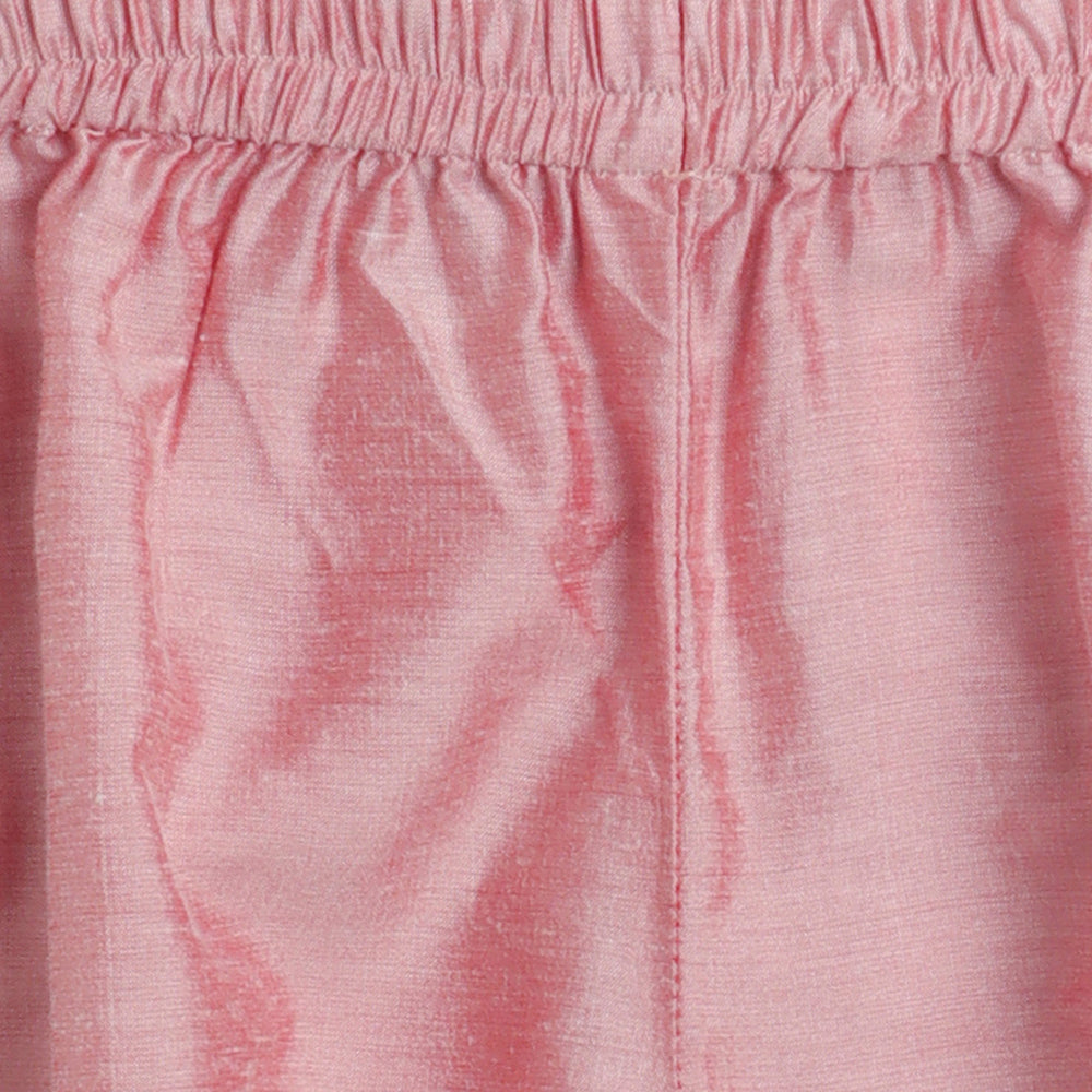 Lace Embelished Full Sleeves tassles Kurta with Ballon Pants-Pink