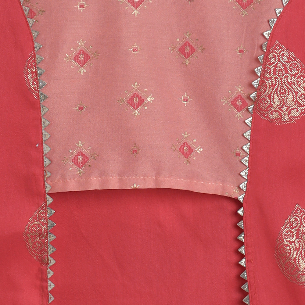 Indo Western Lace Embelished Ethnic Motif Printed Sleeveless Kurta and Sharara Set-Peach