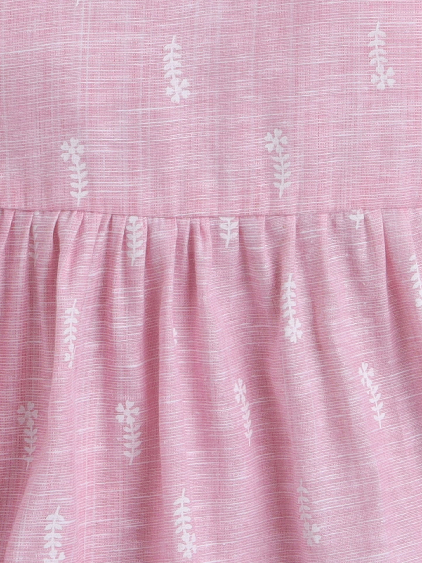Halter Neck Printed Tiered Dress For Girls With Pom Pom Lace Embelishment-Pink