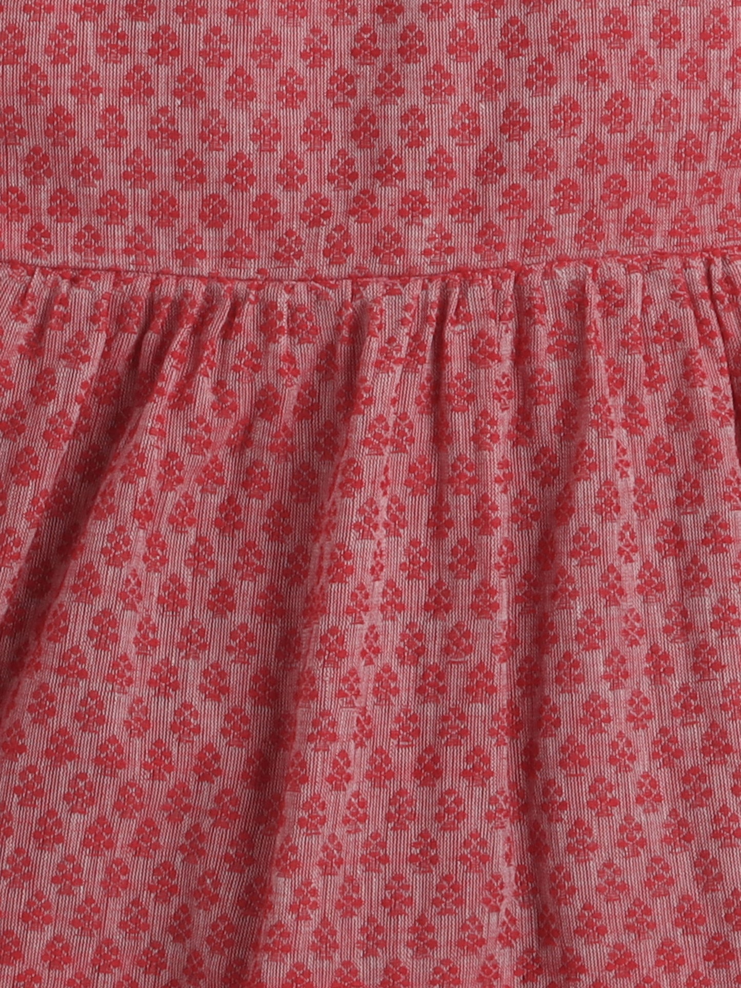 Halter Neck Cotton Dobby Tiered Dress For Girls With Lace Embelishment - Red