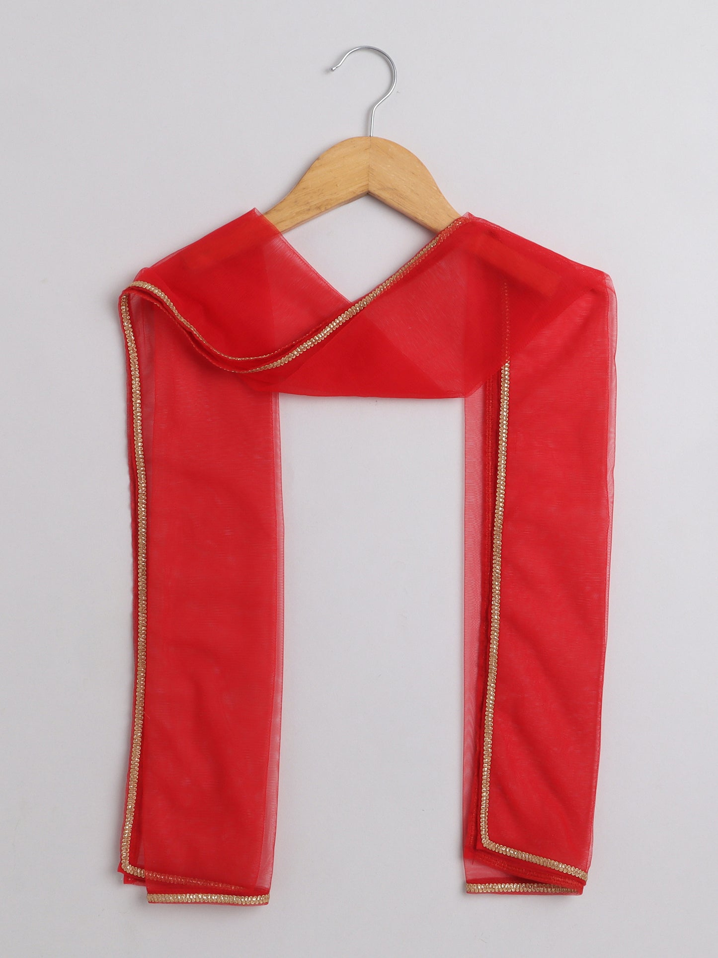 All Over Printed Short Sleeves Lace Detailing Kurta And Salwar Set With Dupatta For Girls-Off White, Red