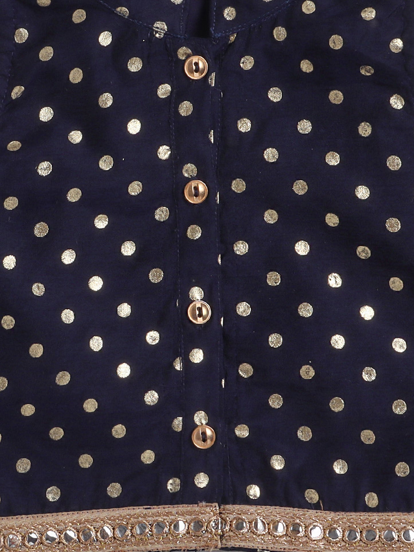 All Over Polka Dots Printed Sleeveless Collar Neck Top And Pant Set For Girls-Navy Blue