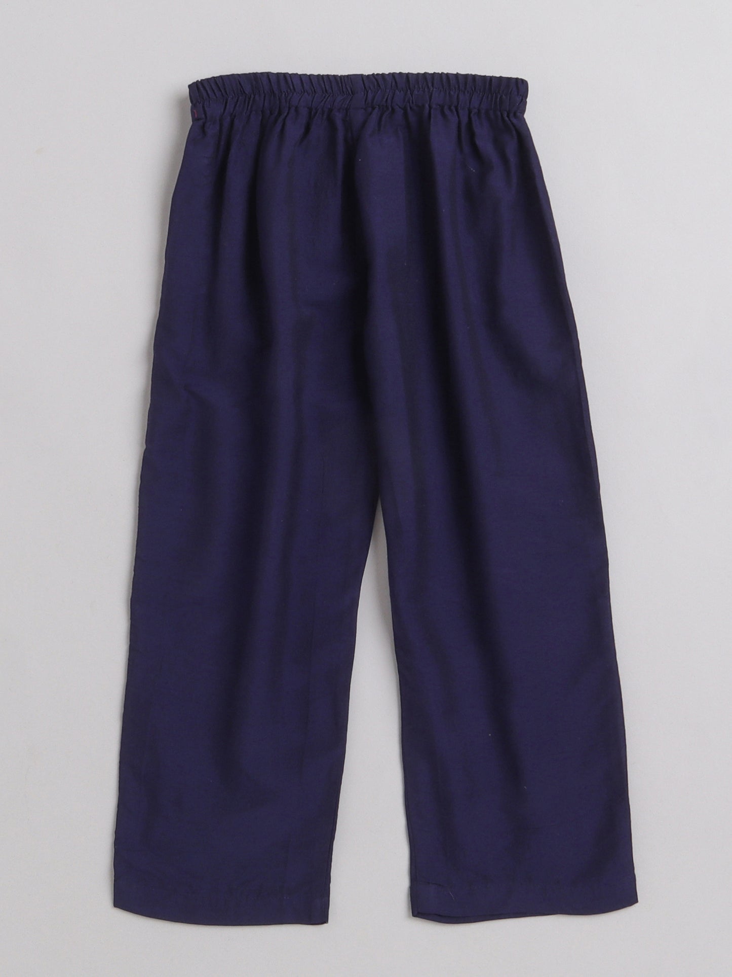 All Over Polka Dots Printed Sleeveless Collar Neck Top And Pant Set For Girls-Navy Blue