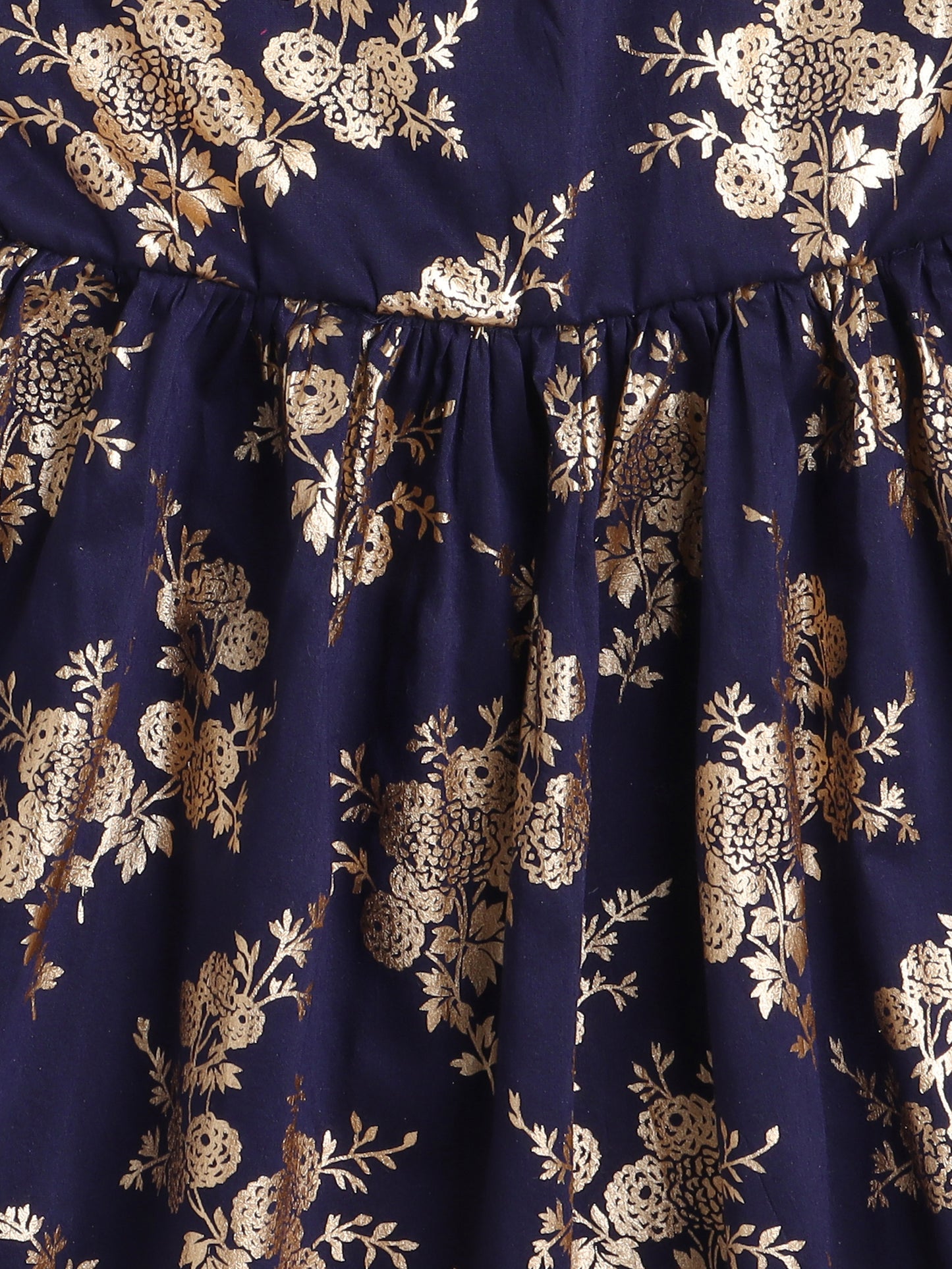 Foil Printed 3/4th sleeves Jacket with Halter Neck Floral Dress Set For Girls-Navy