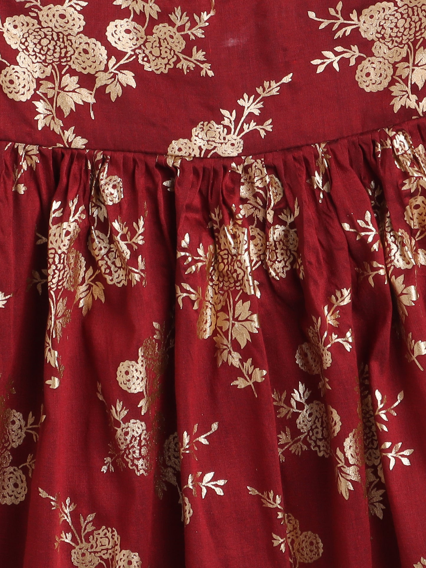 Foil Printed 3/4th sleeves Jacket with Halter Neck Floral Dress Set For Girls-Maroon