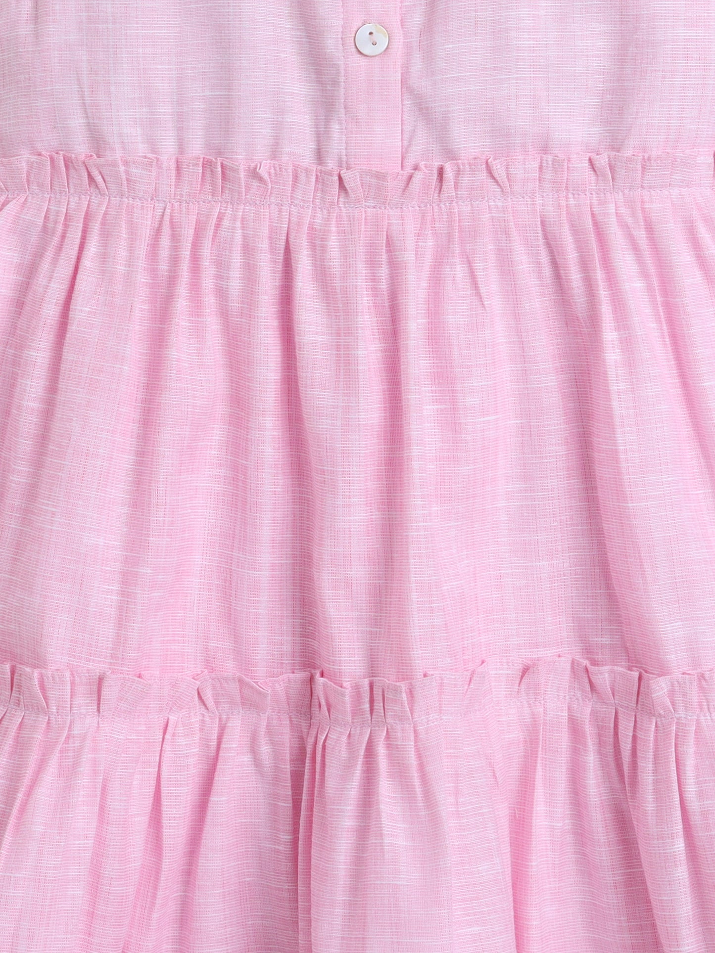 Cotton Embroidered Collar Neck Sleeveless Tiered Fit & Flare Dress-Pink