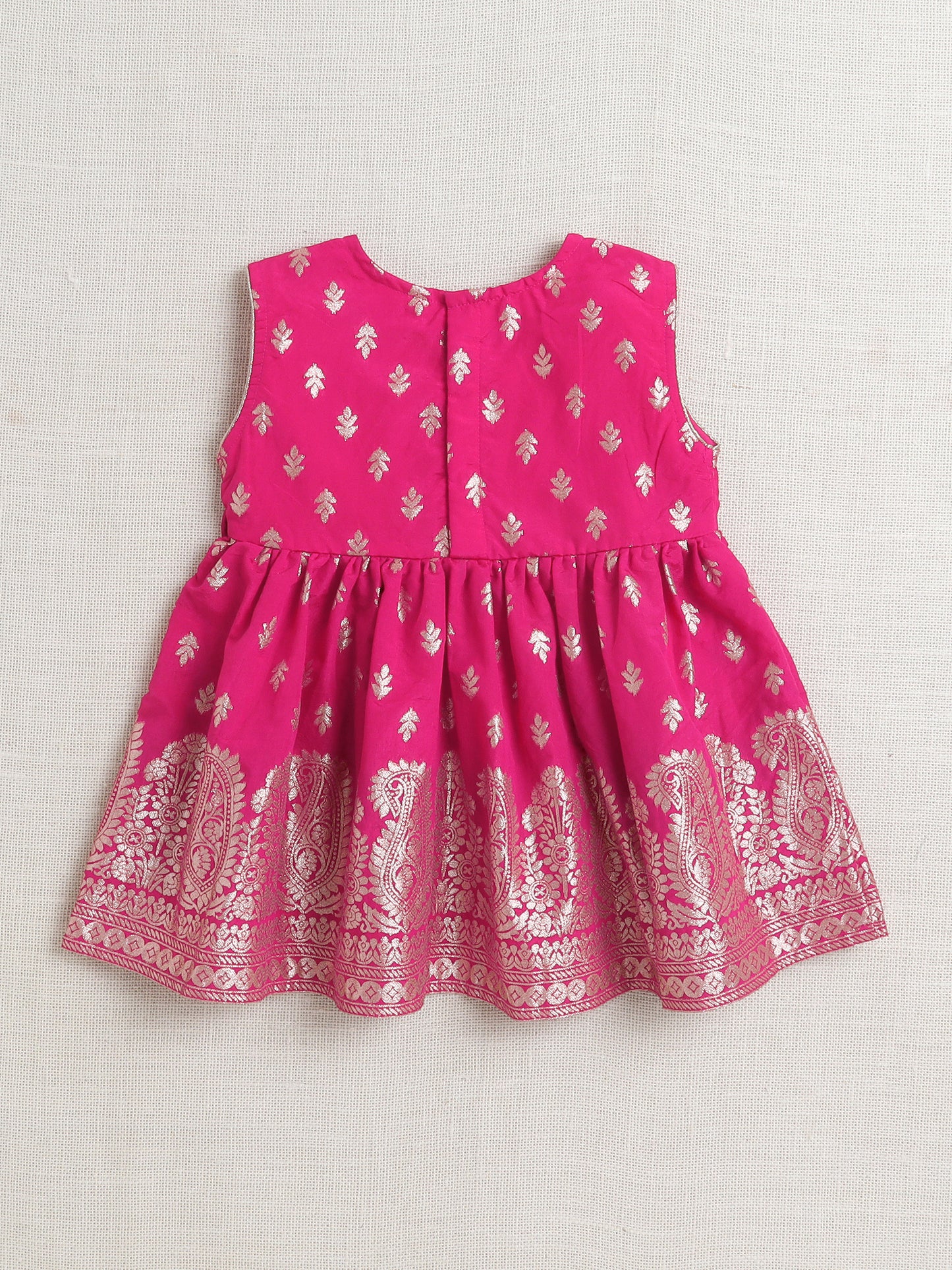 Bootie Printed Lace Embelished Sleeveless Top and Pant Set For Girls-Fuchsia