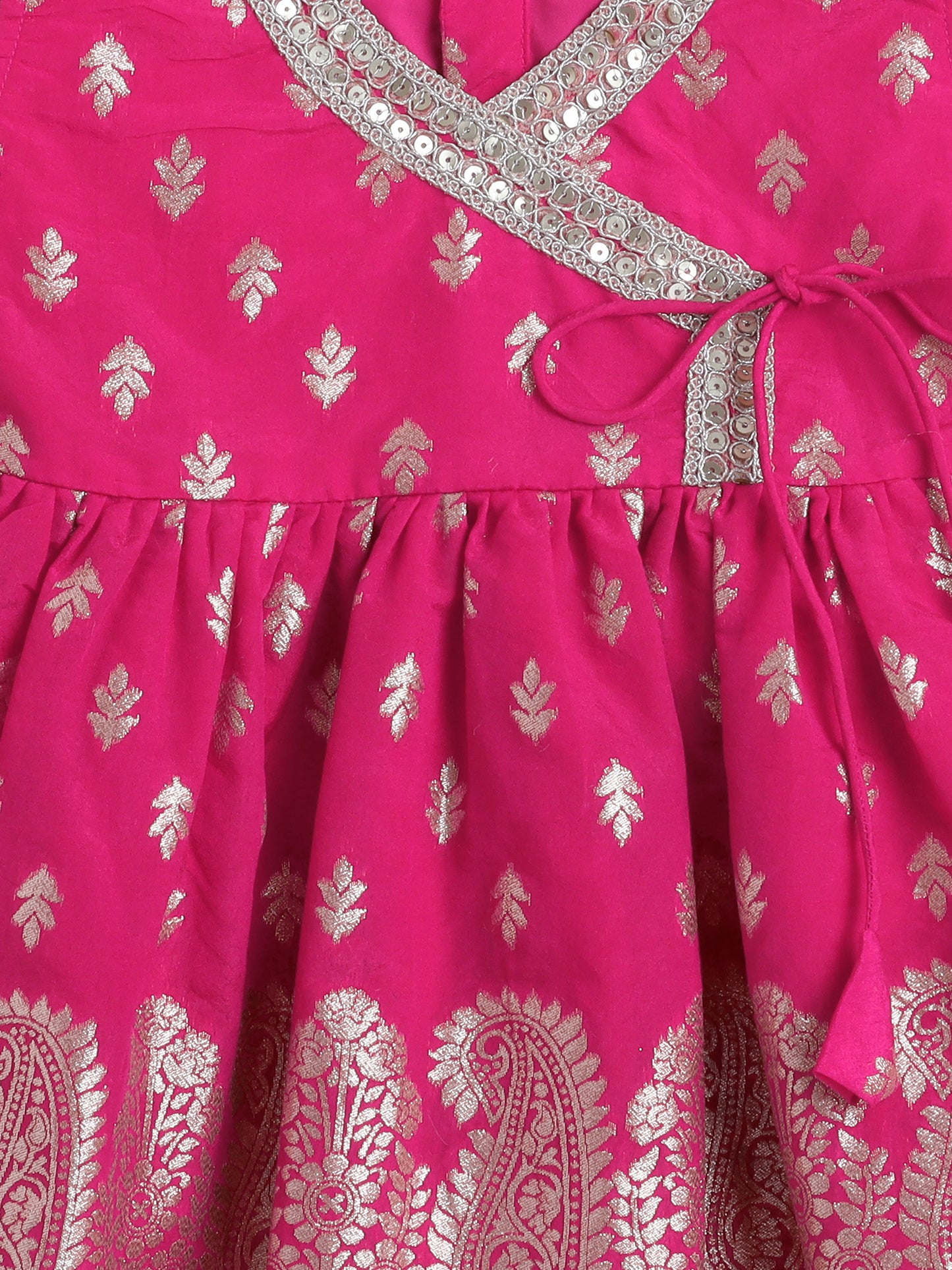 Bootie Printed Lace Embelished Sleeveless Top and Pant Set For Girls-Fuchsia