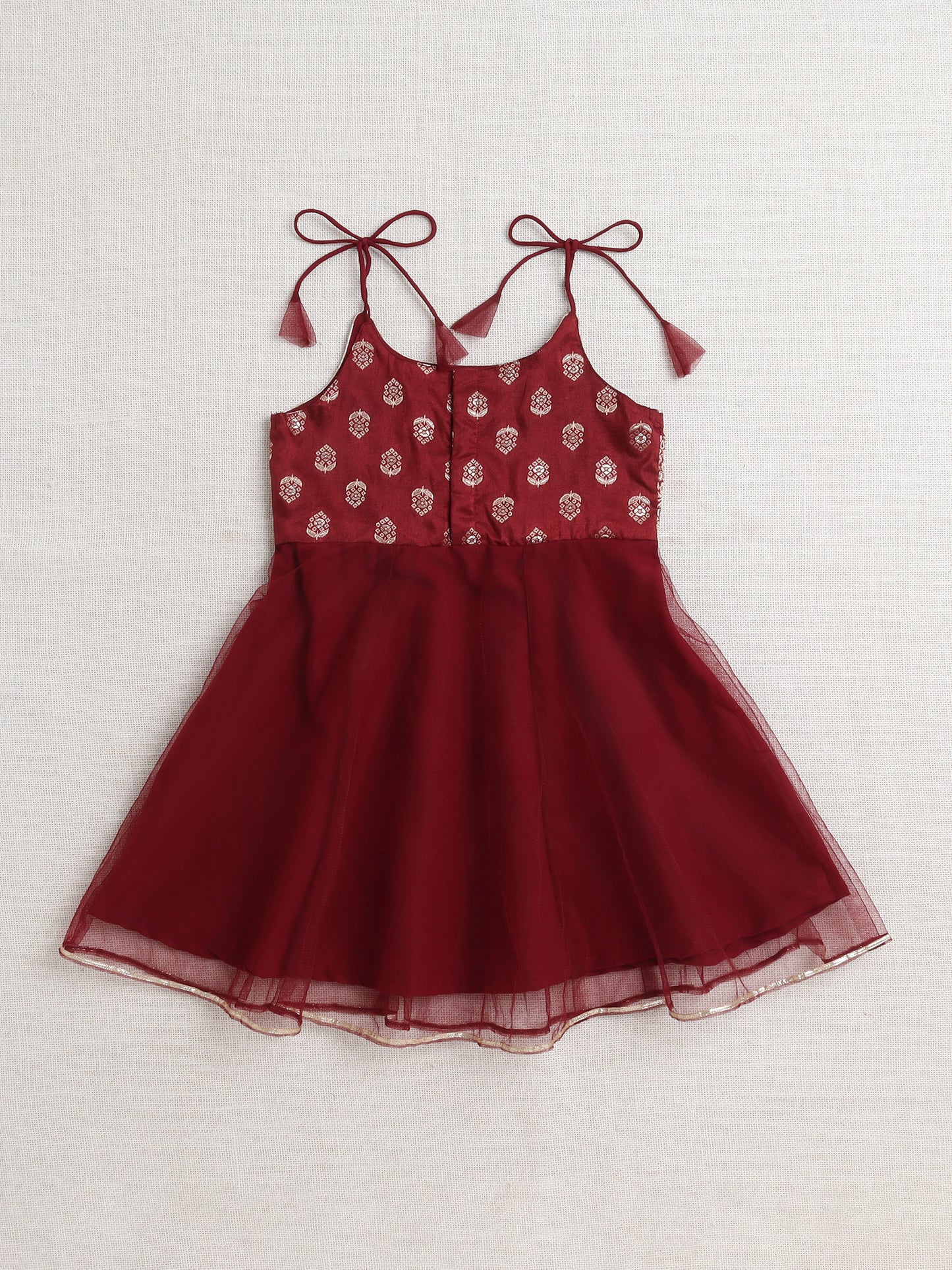 Sleeveless Brocade Printed Kurta Set-Maroon