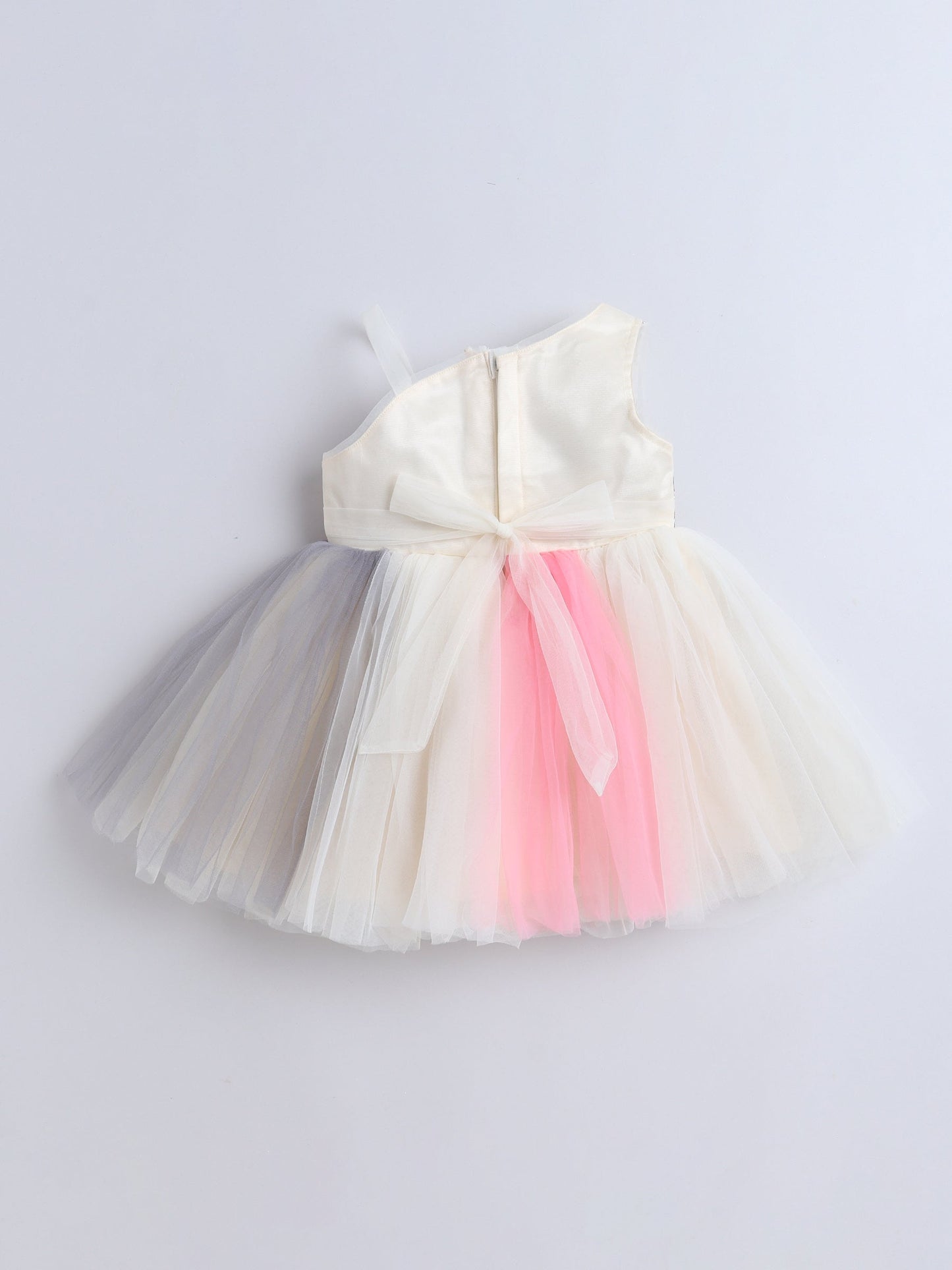 The Magic Wand One Shoulder Floral Applique Detailed Ombre Net Dress - Off White