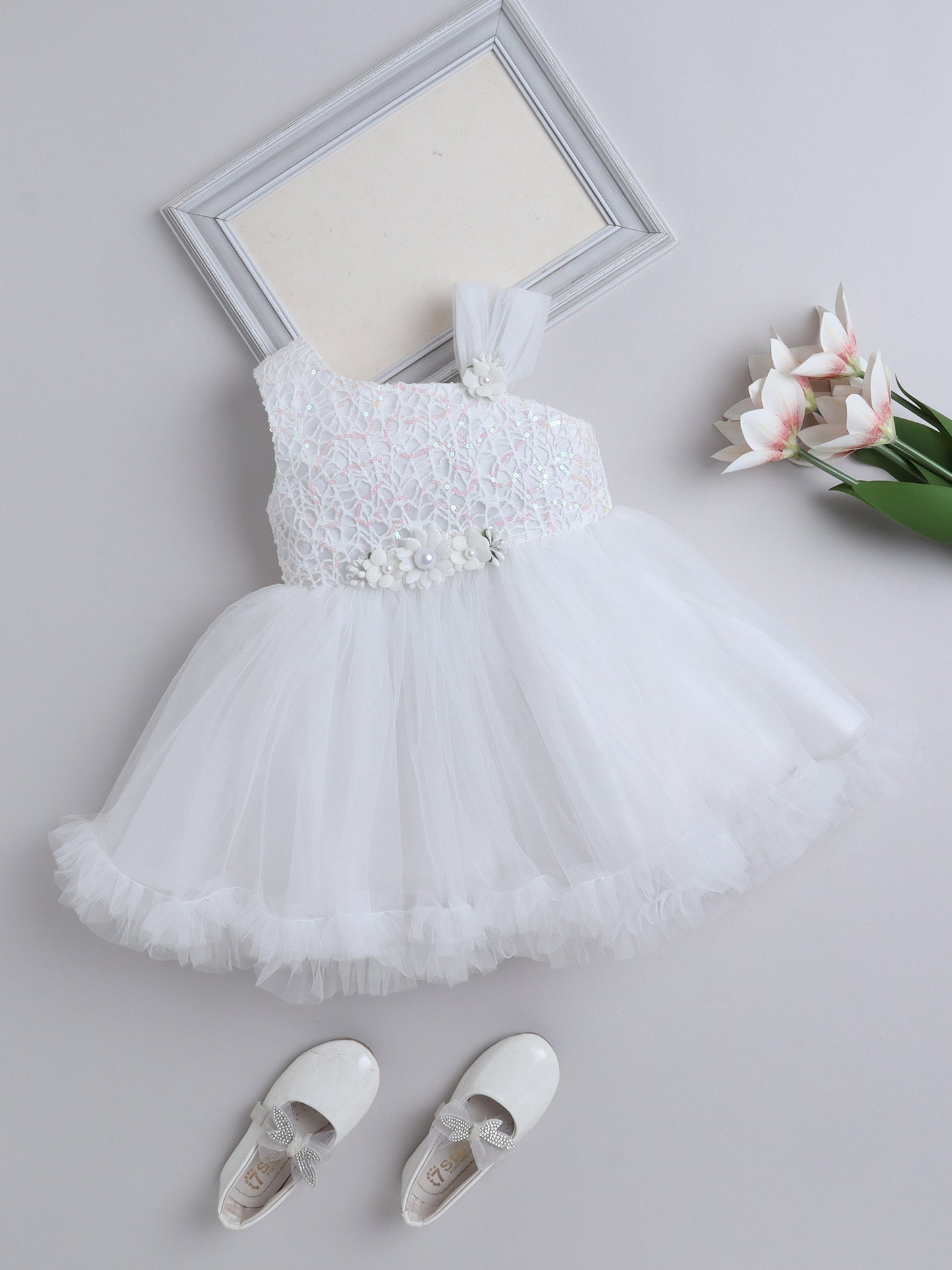 The Magic Wand Lace Bodice One Strap Party Dress -White