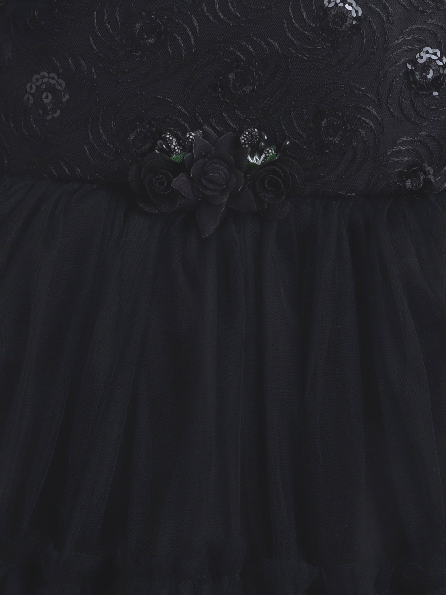 The Magic Wand Sleeveless Sequins Flower Tiered Party Dress - Black