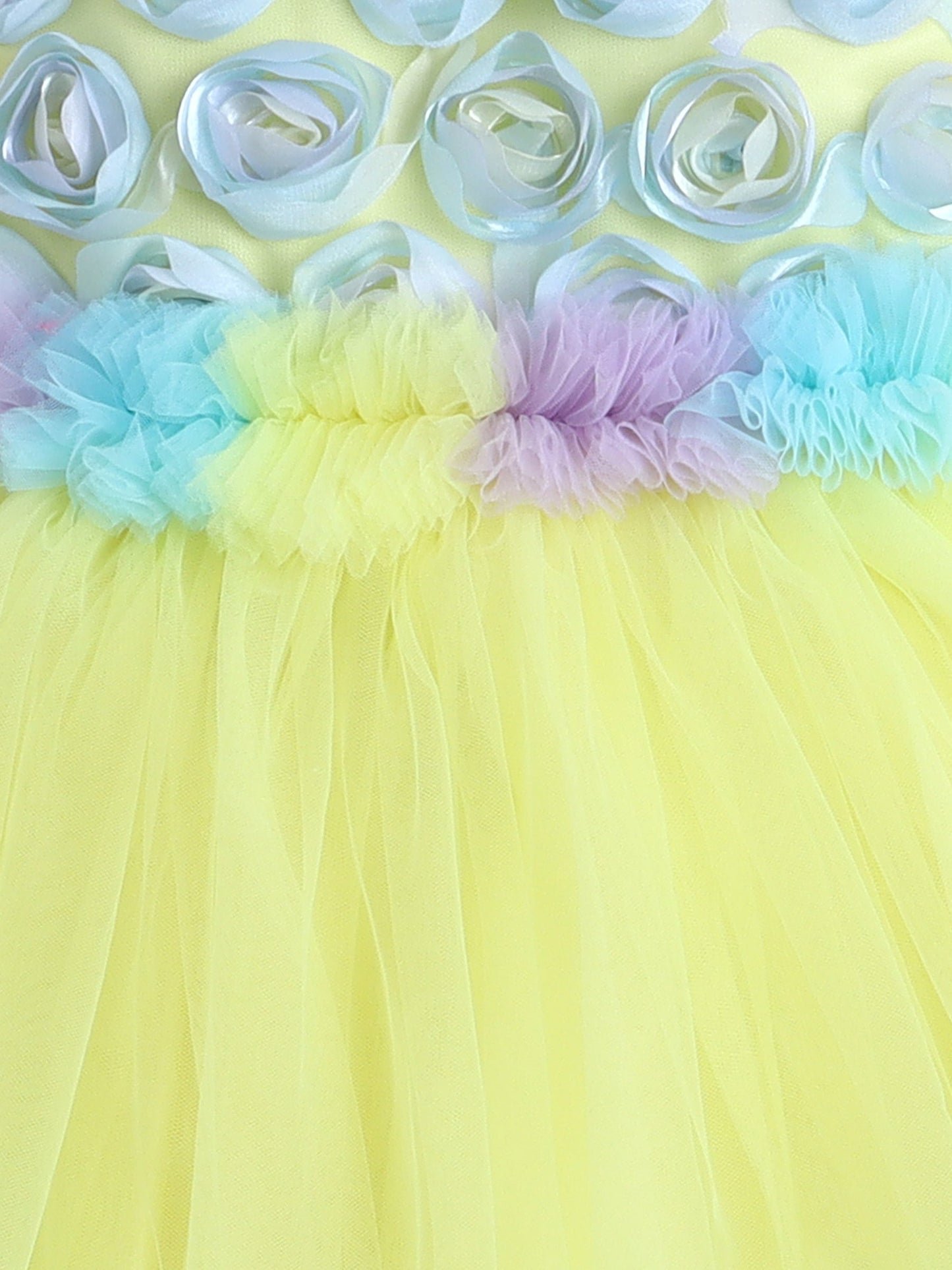 Sleeveless Flower Detailed Fit & Flare Dress -Yellow