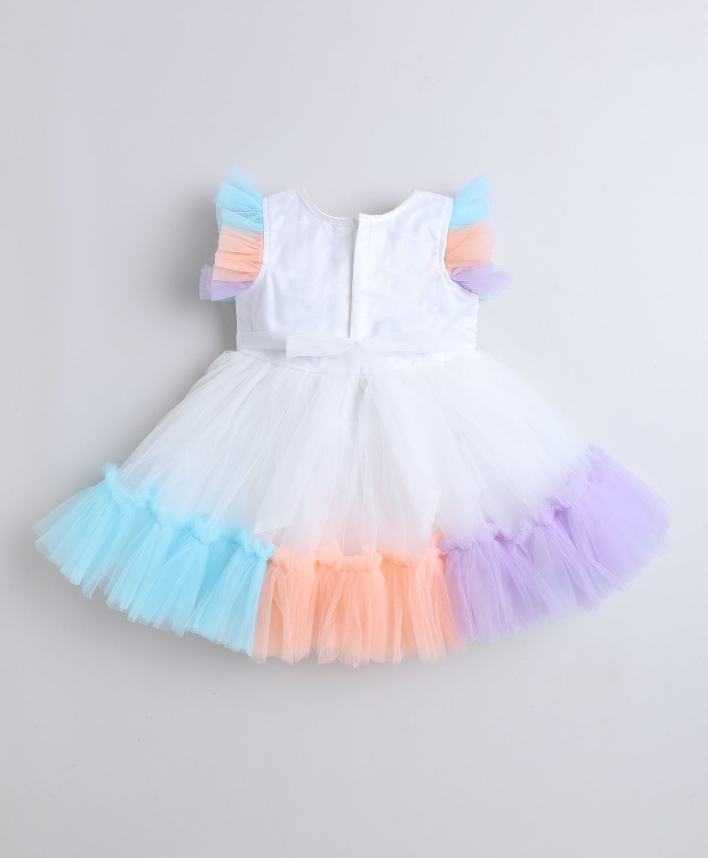 The Magic Wand Woven Frill Sleeves Corsage Detailed Flared Dress- Multi Colour