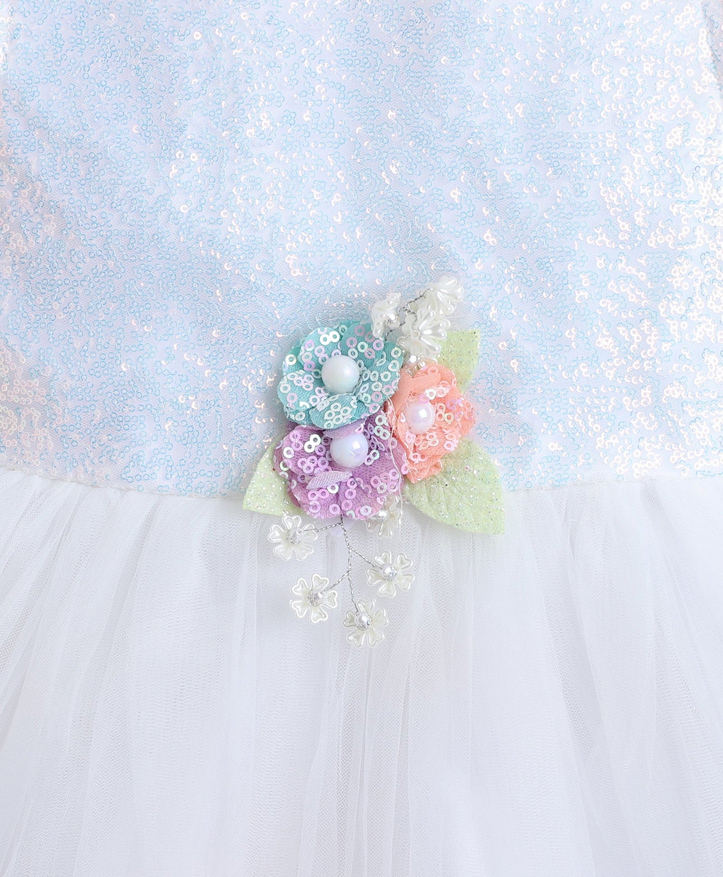 Frill Sleeves Corsage Detailed Flared Dress- Multi Colour