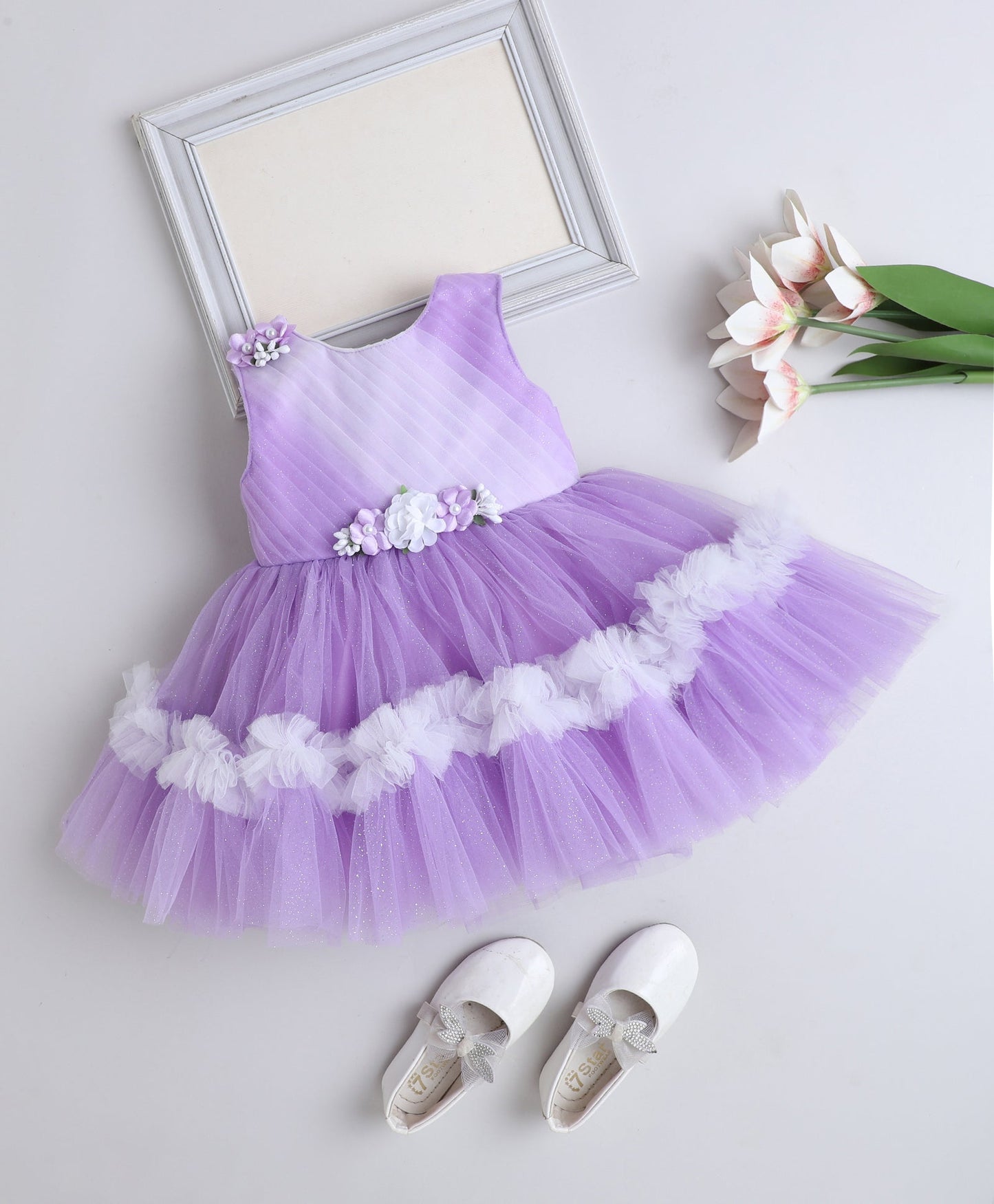 The Magic Wand Woven Sleeveless Corsage Detailed Layered Dress- Lavender