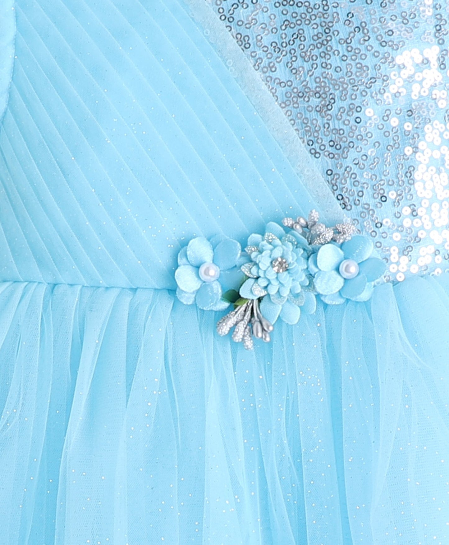 Sleeveless Corsage Detailed Gliter Flared Dress - Blue