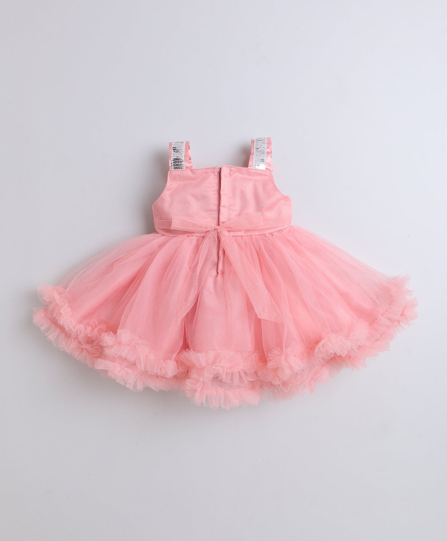 The Magic Wand Woven Ruffle Strappy Flower Corsage Flared Dress - Peach