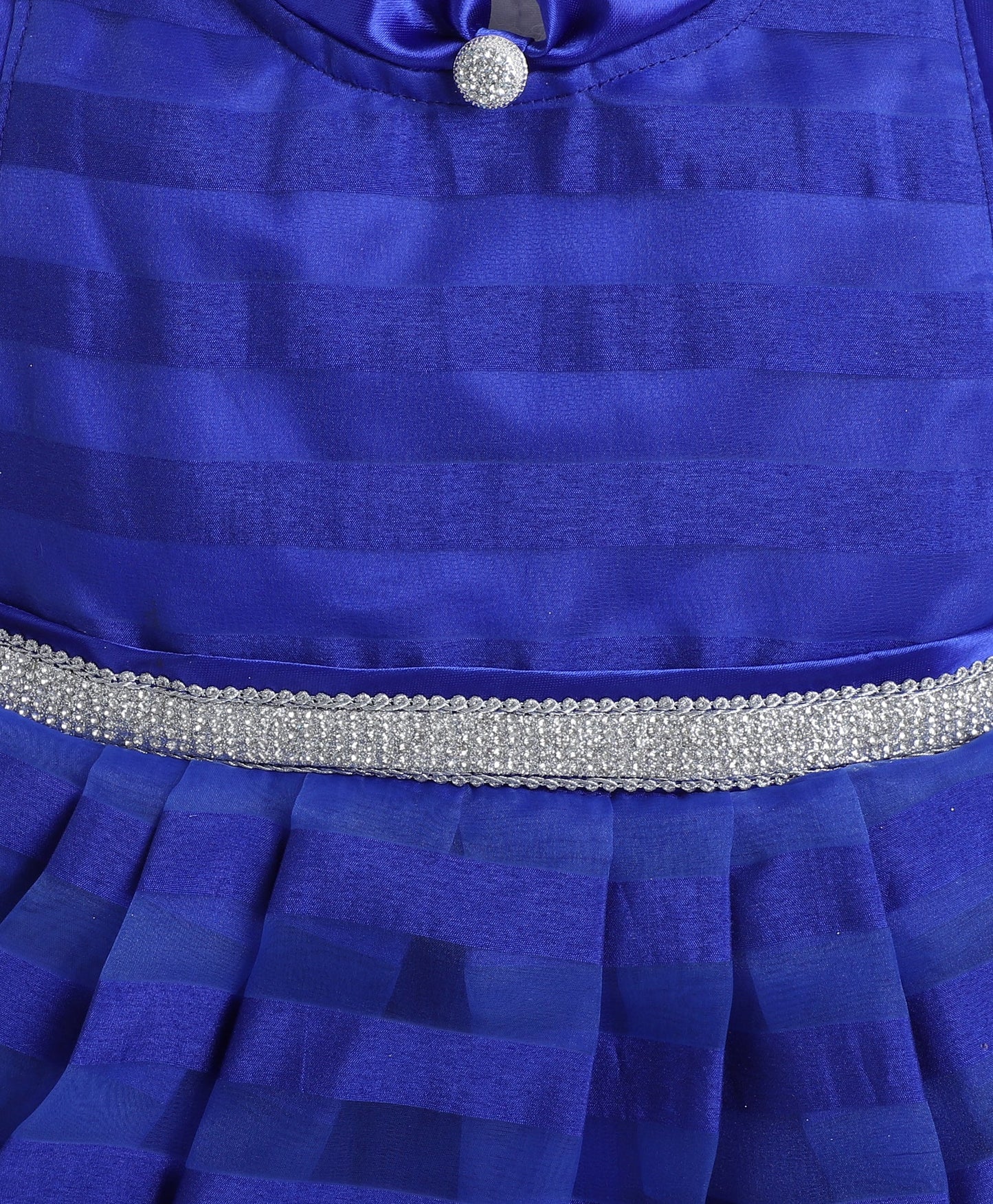 The Magic Wand Woven Cap Slevees Stripes Tie Collar Diamond Belt Flared Dress - Royal Blue