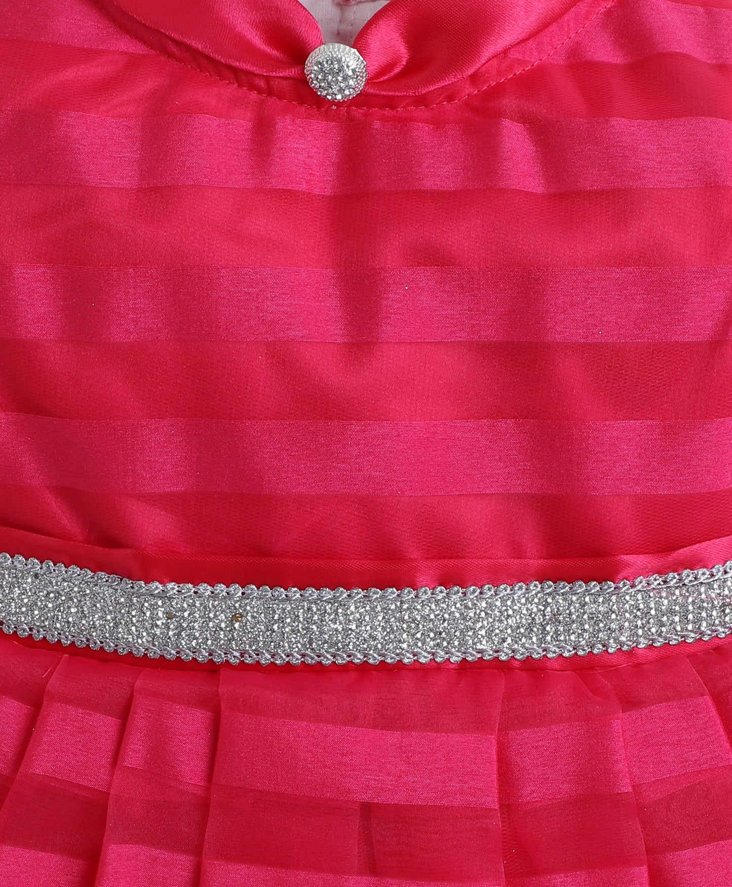 Cap Slevees Stripes Tie Collar Diamond Belt Flared Dress - Fuchsia