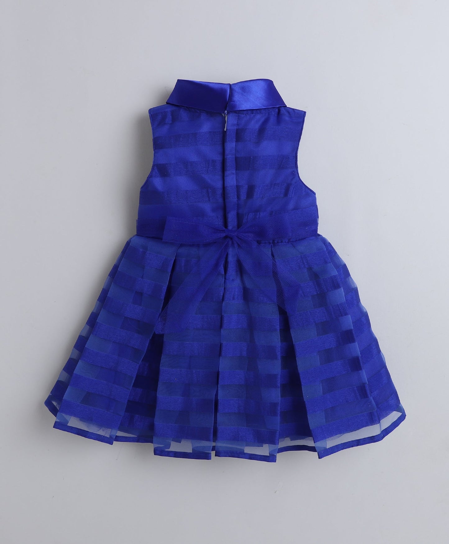 The Magic Wand Woven Sleveeless Stripes Box Pleated Flared Dress - Royal Blue
