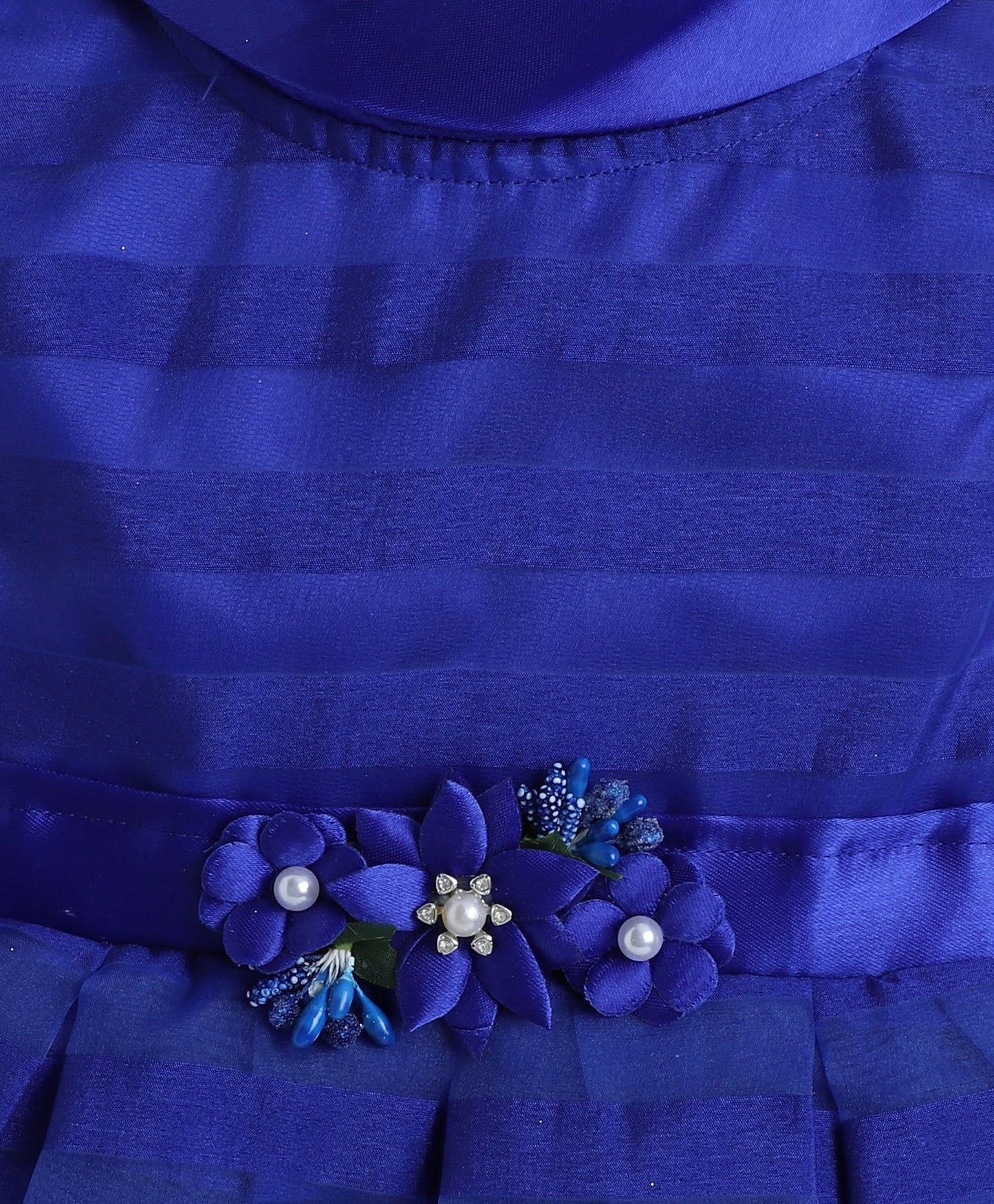 The Magic Wand Woven Sleveeless Stripes Box Pleated Flared Dress - Royal Blue