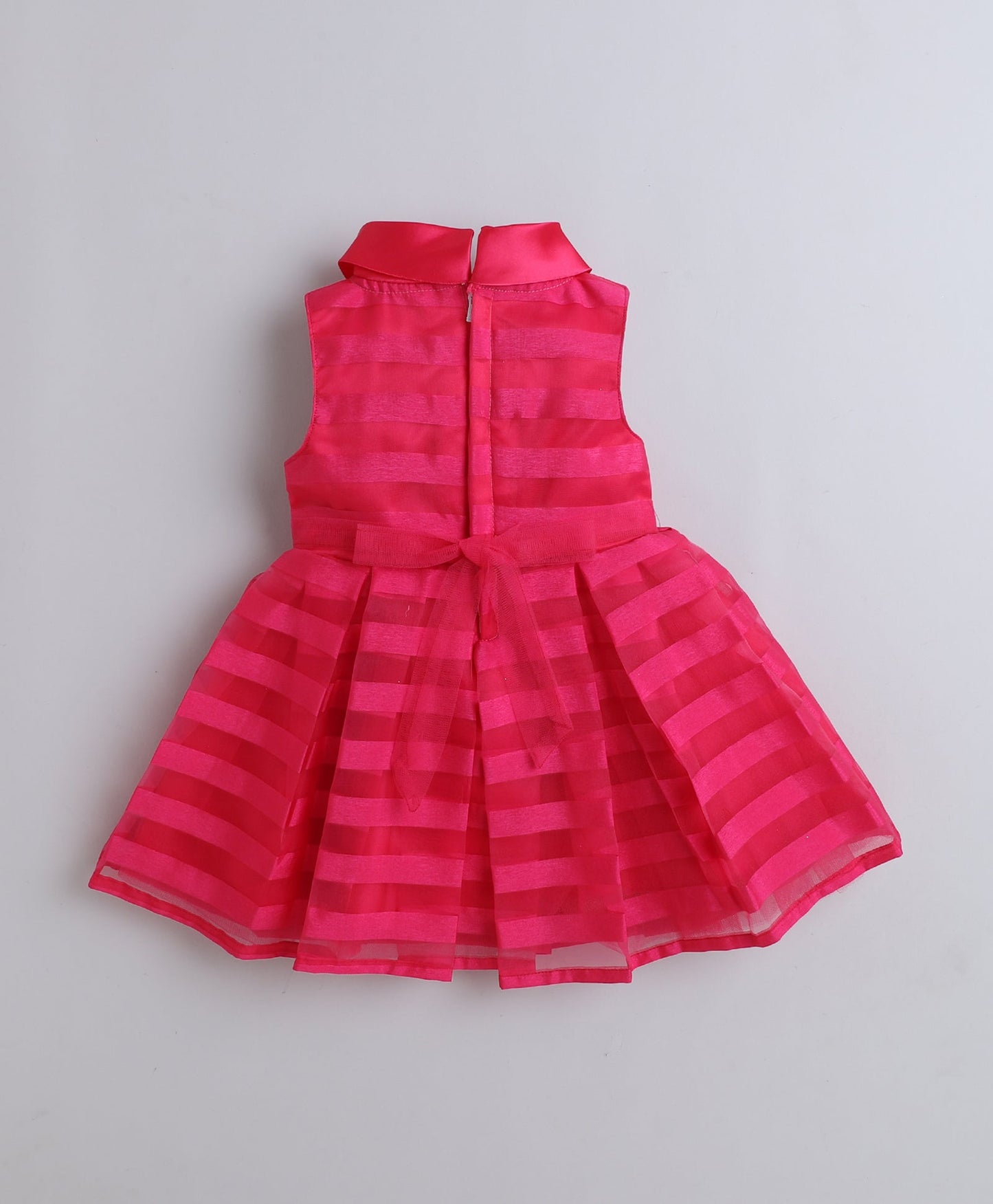The Magic Wand Woven Sleveeless Stripes Box Pleated Flared Dress - Fuchsia