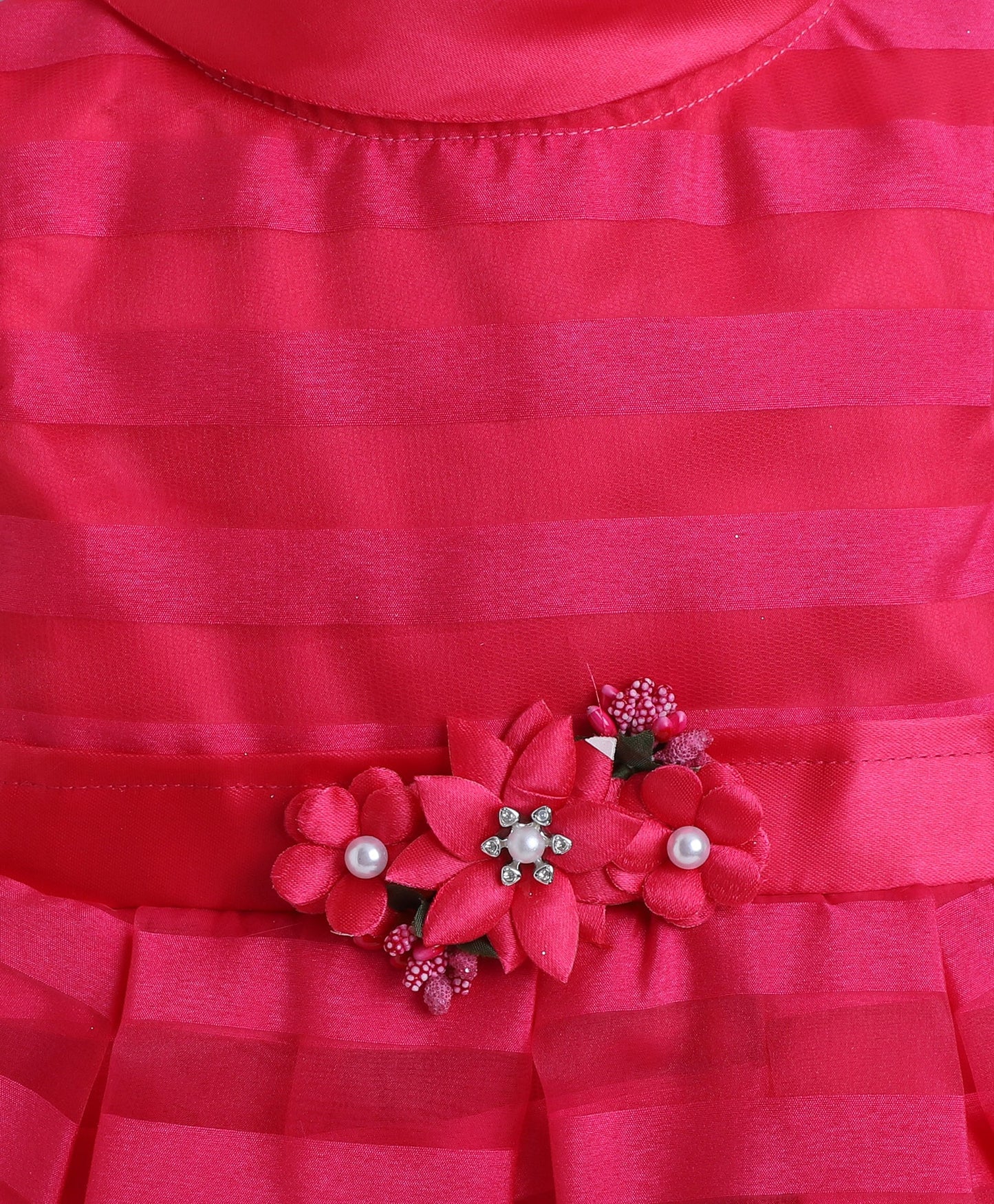 The Magic Wand Woven Sleveeless Stripes Box Pleated Flared Dress - Fuchsia