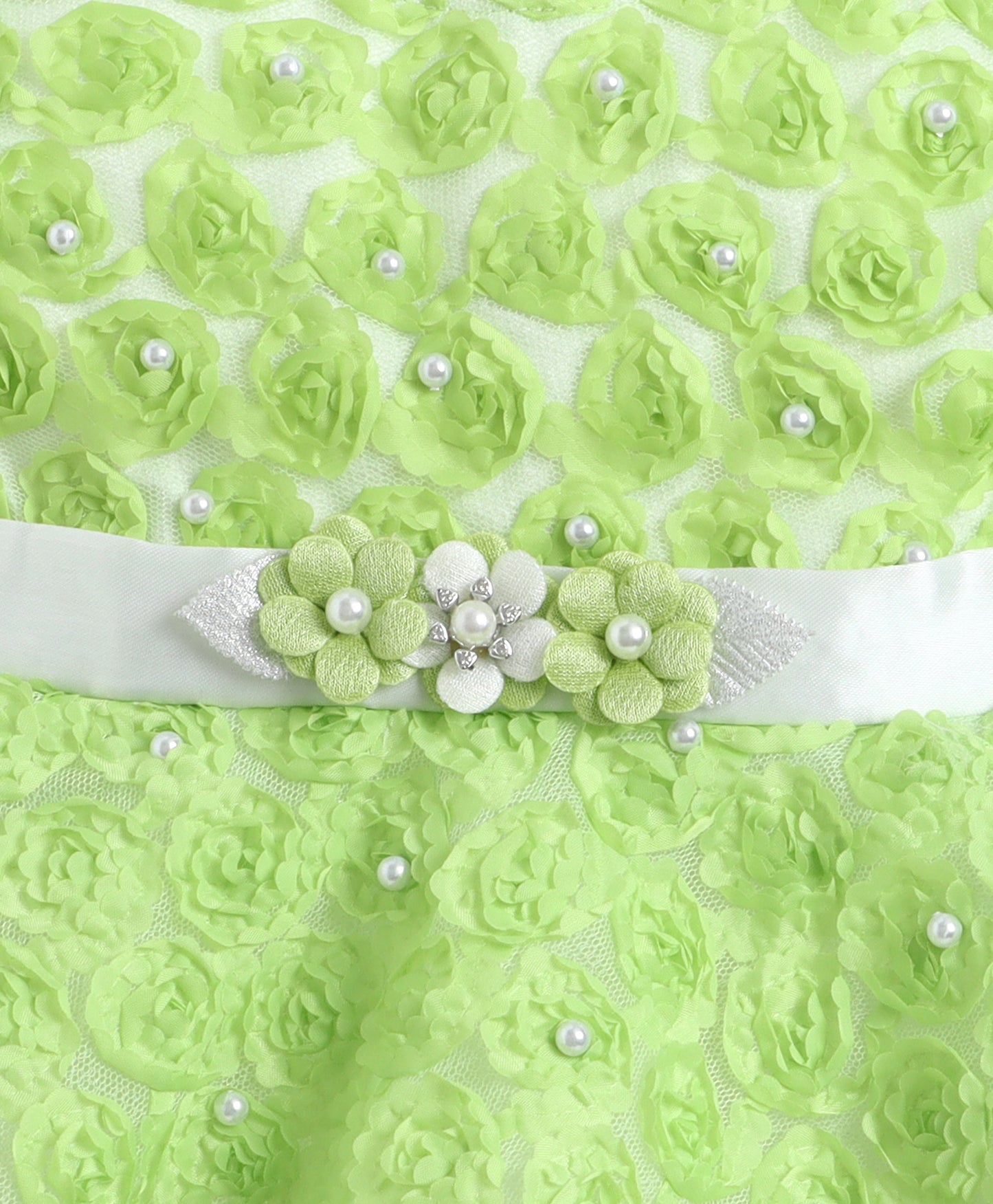 The Magic Wand Woven Sleeveless Pearl Embellished Tulle Dress - Green