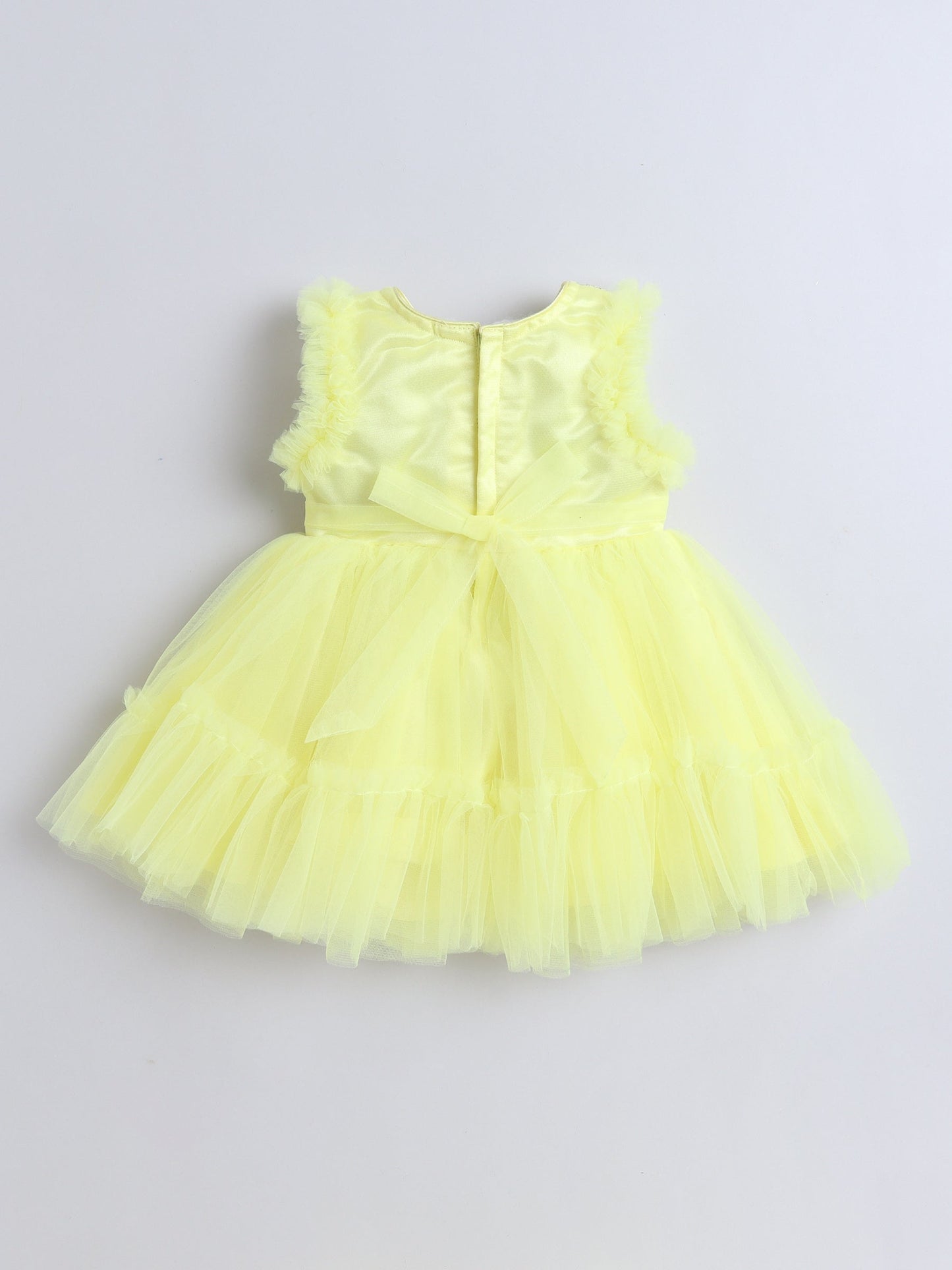 The Magic Wand Sleeveless Sequins Embellished Tiered Dress with Bow - Yellow